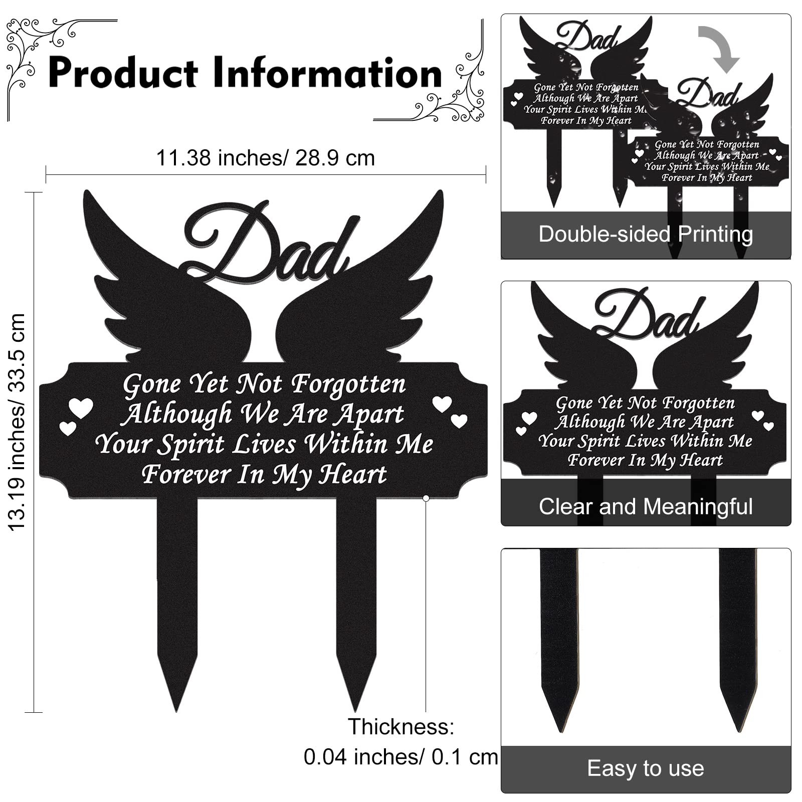 Buryeah Memorial Stakes Grave Decorations for Cemetery Metal Memorial Grave Mark
