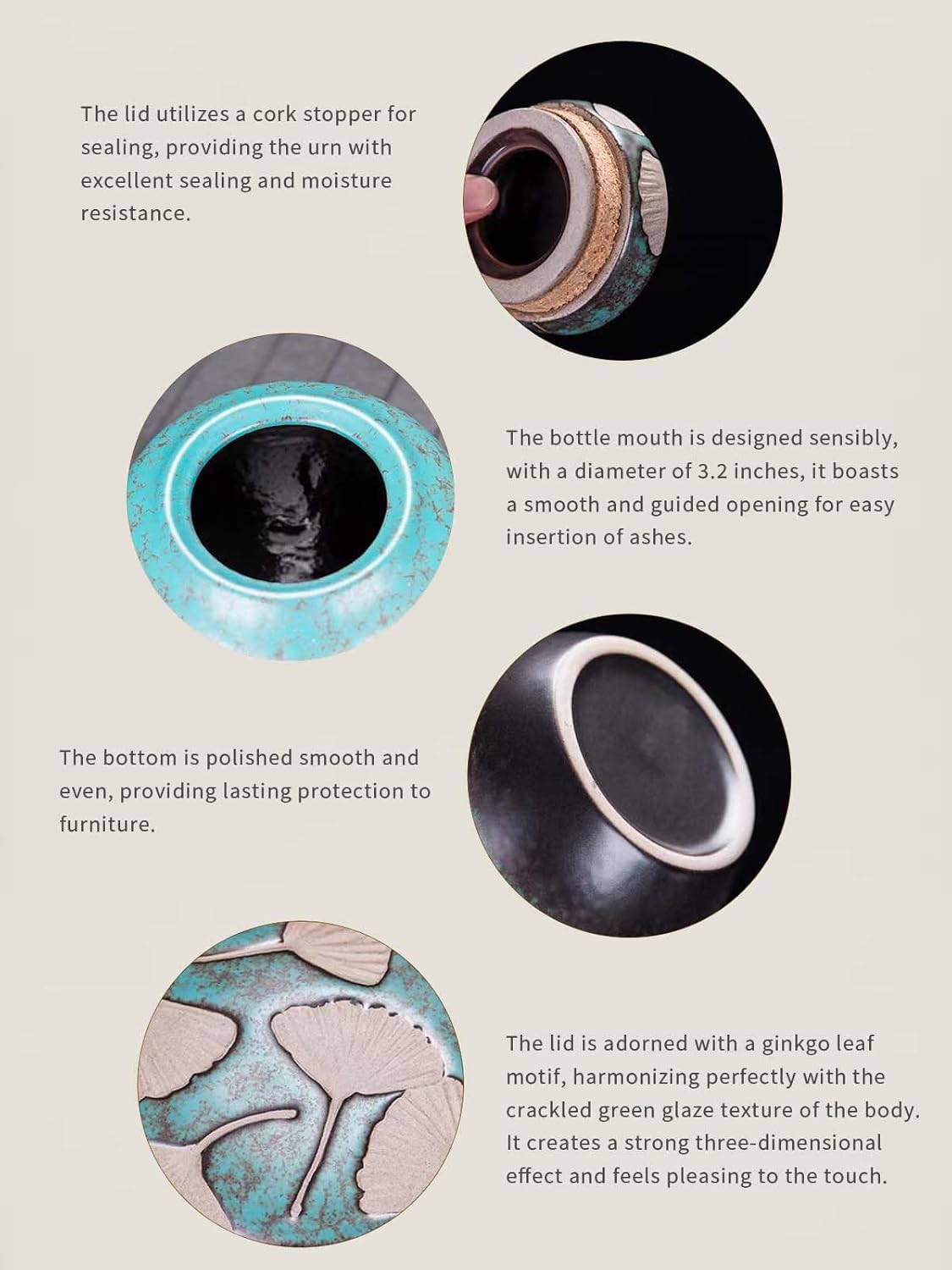 Medium Cremation Urn for Human Ashes, Unique Turquoise Glazed Ceramic Memorial,