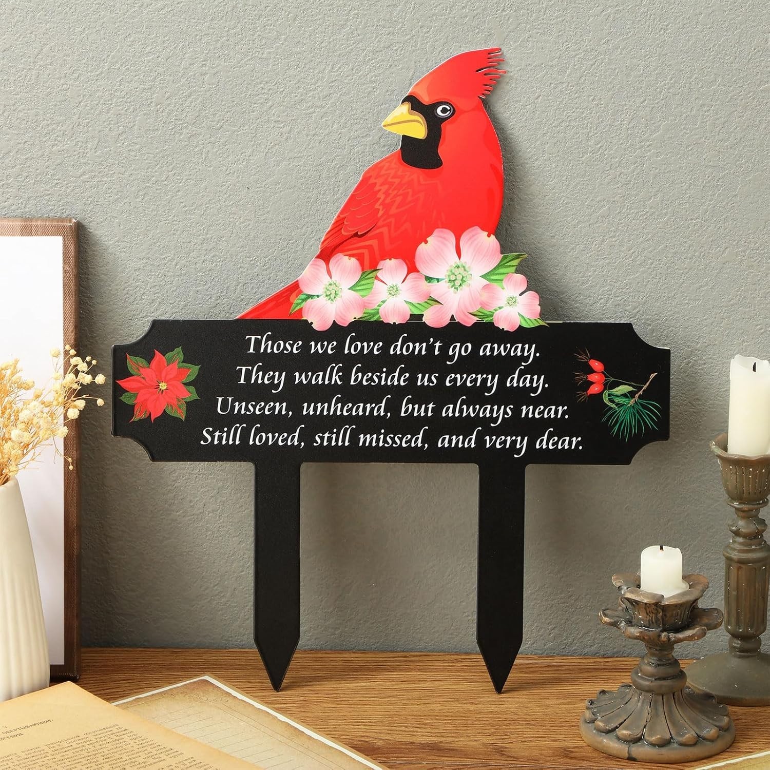 Cardinal Grave Decoration Loss of Mother Father for Cemetery Metal Memorial Stak