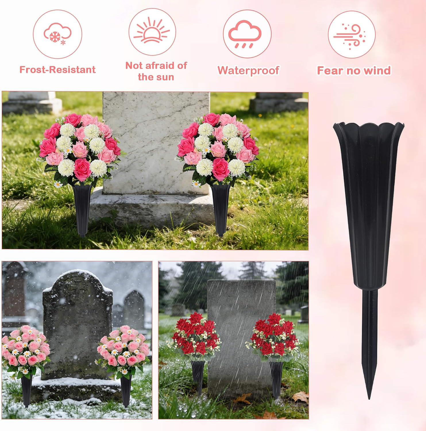 Memorial Floral Vases, Cemetery Vase, Headstones Flower Holder, Plastic Cemetery