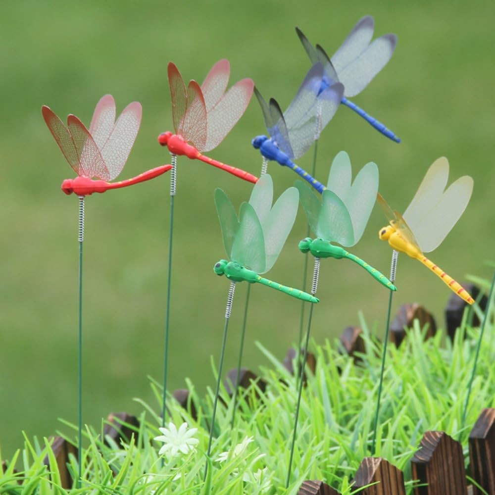 50Pcs Dragonfly Garden Stakes Decor Flower Pot Bed Garden Decor Metal Yard Ar…