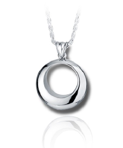 Sterling Silver Circle Funeral Cremation Urn Pendant for Ashes