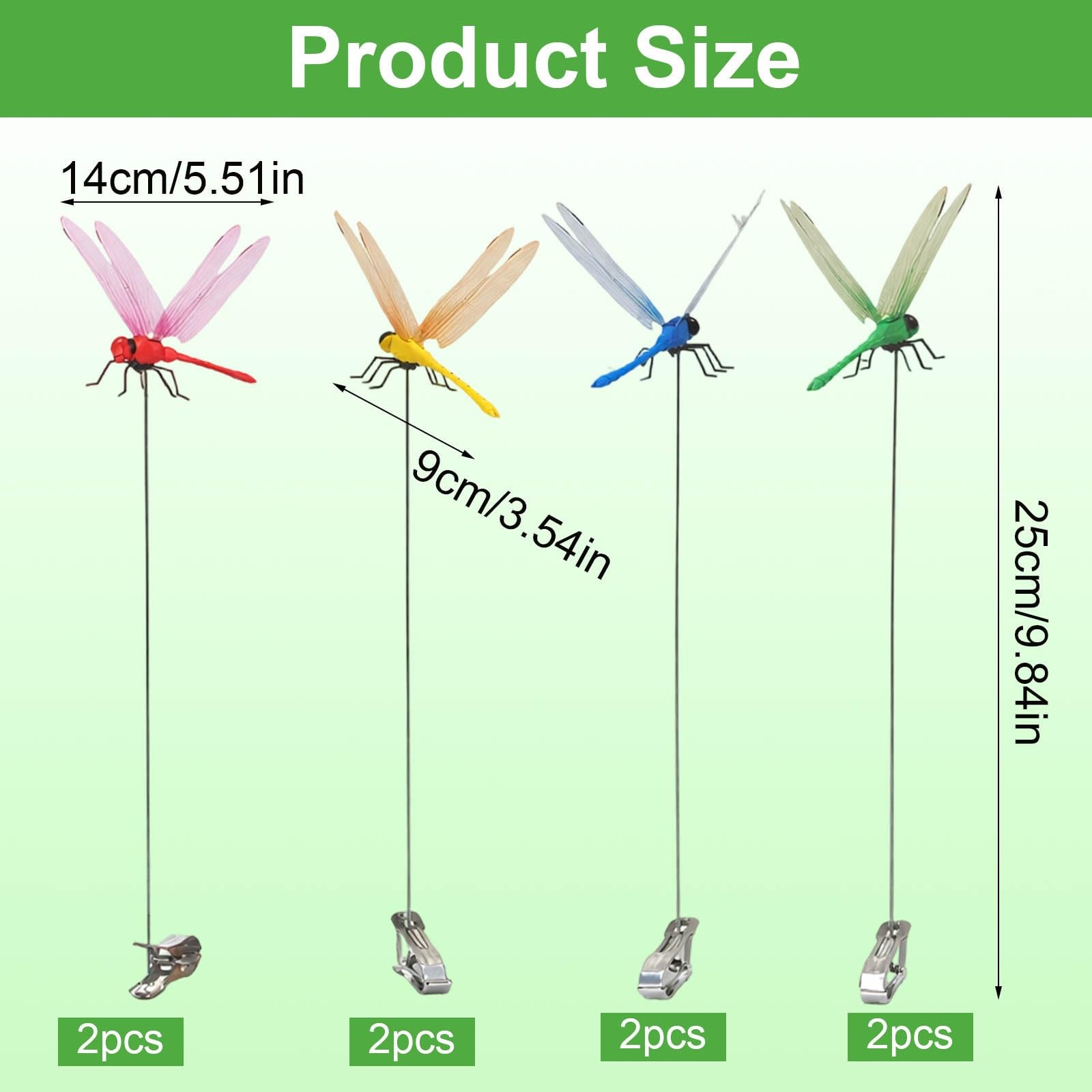 8 Pack Decorative Dragonfly Clips, 12 cm PVC Dragonfly Garden Ornaments, Vibr…