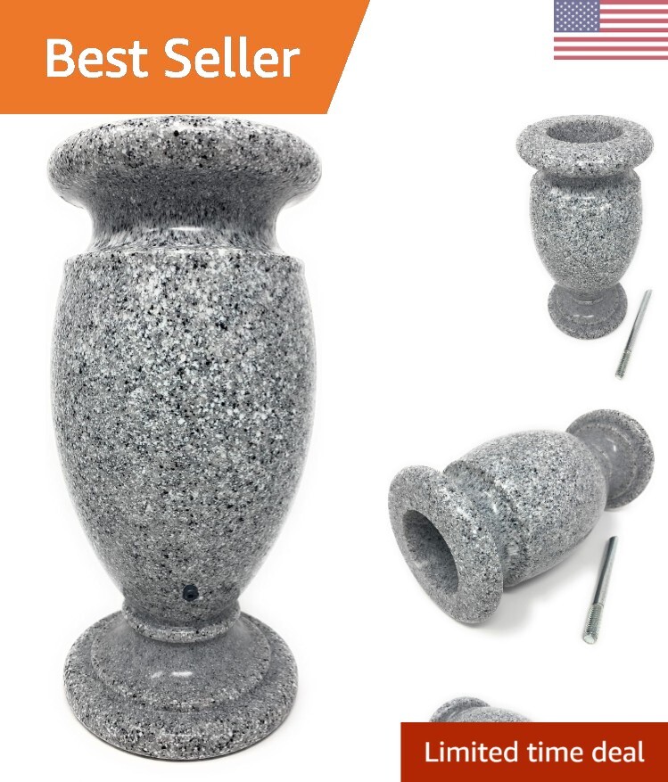 Indestructible Grey Granite Cemetery Vase with Metal Spike – Made in the USA