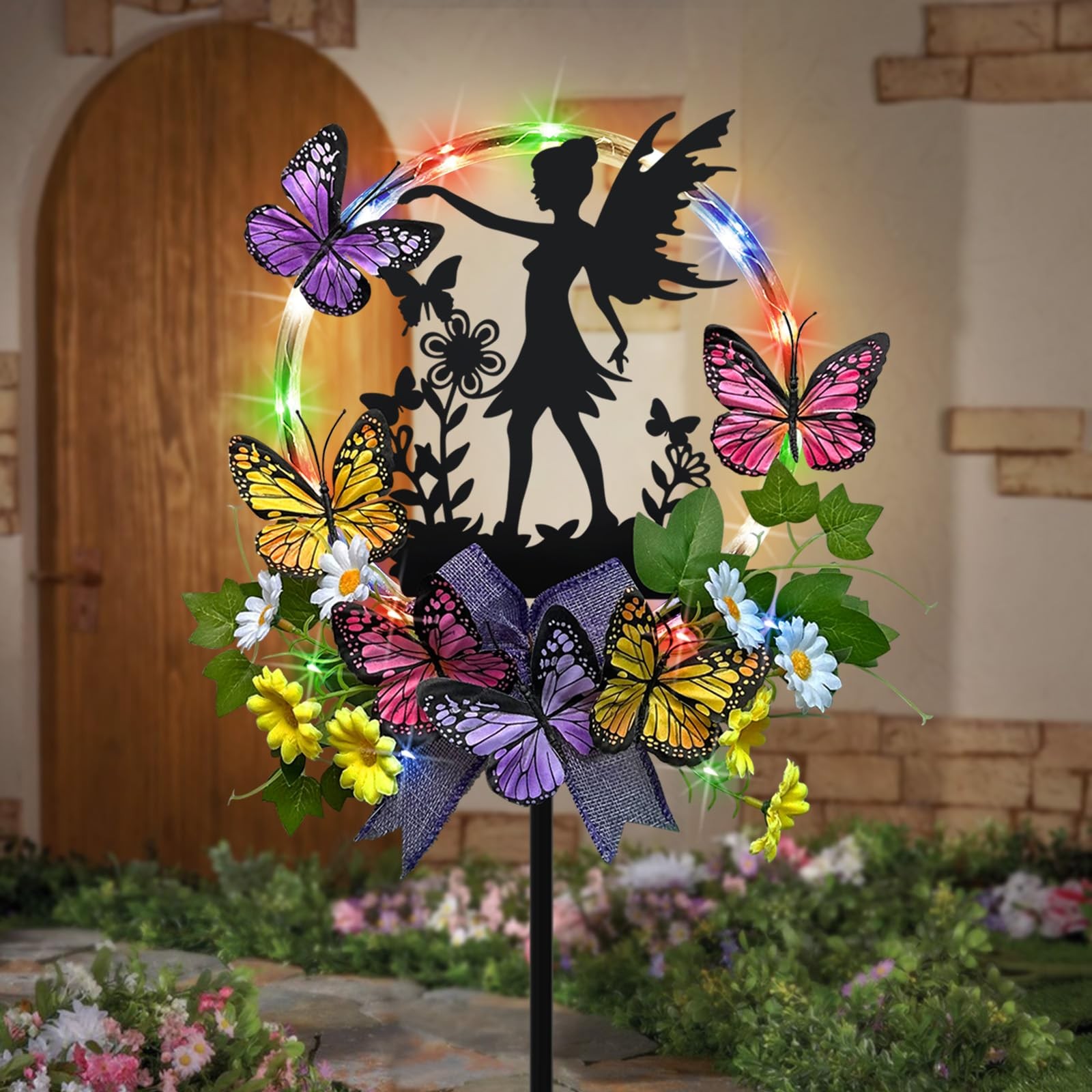 Solar Fairy Garden Decor, Silhouette Fairy with Butterflies Garden Stake,Wate…