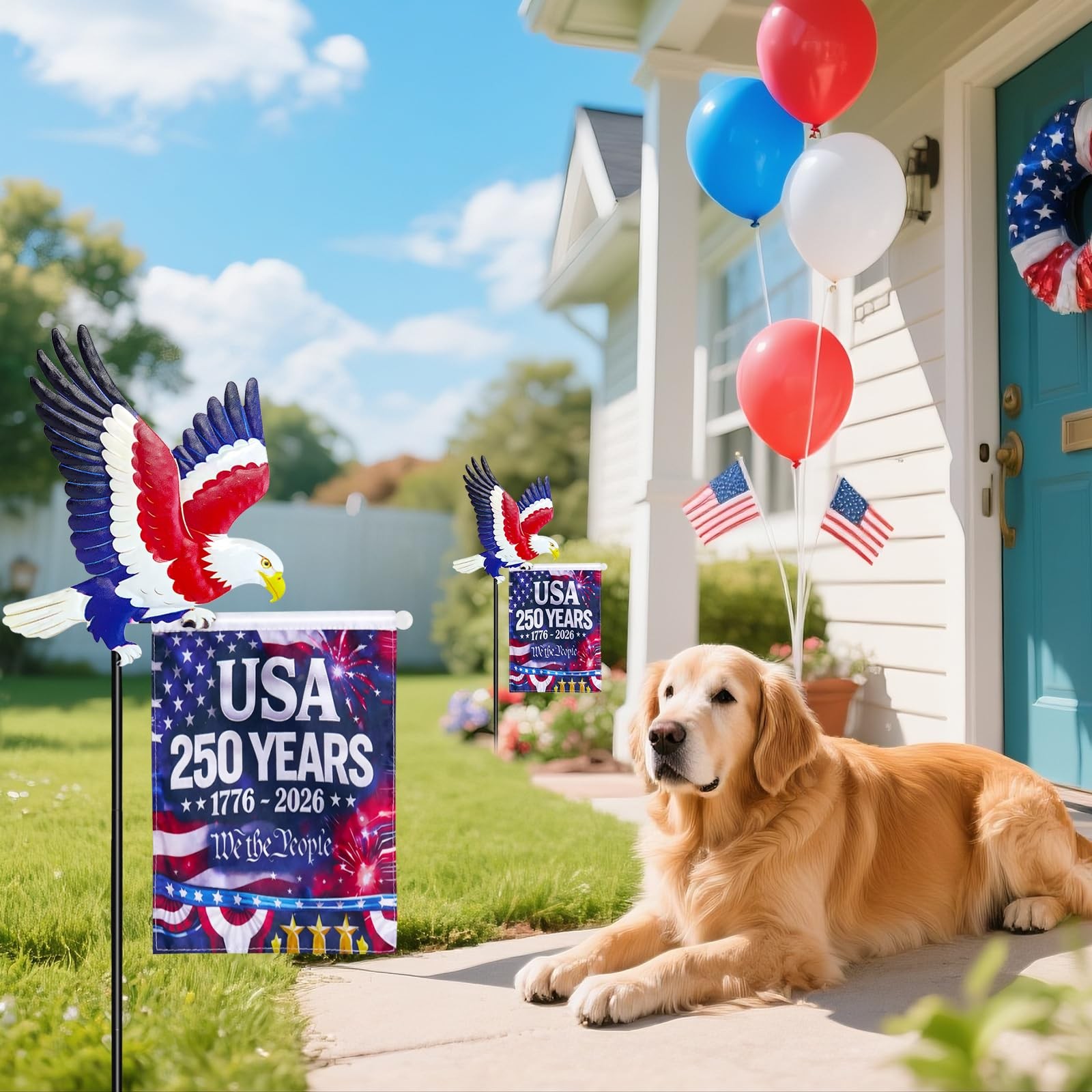 250th Anniversary America 9.4×6.5Inch Garden Flags,Eagle Garden Stakes with U…