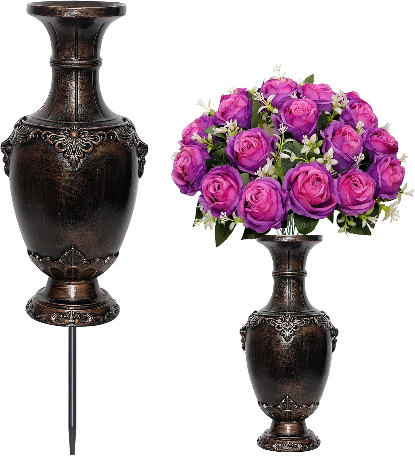 Memorial Grave Vase Ground Spikes Bronze Cemetery Headstone Flower 1 PCS