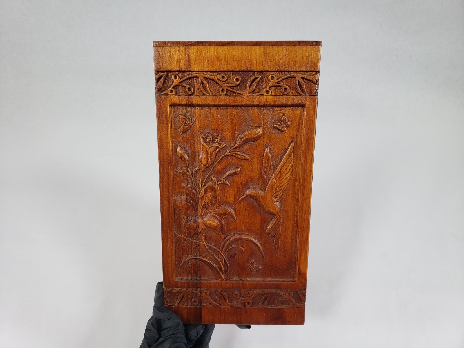 Handcrafted Wooden Cremation Urn for Human Ashes Hummingbird Decorative Urn