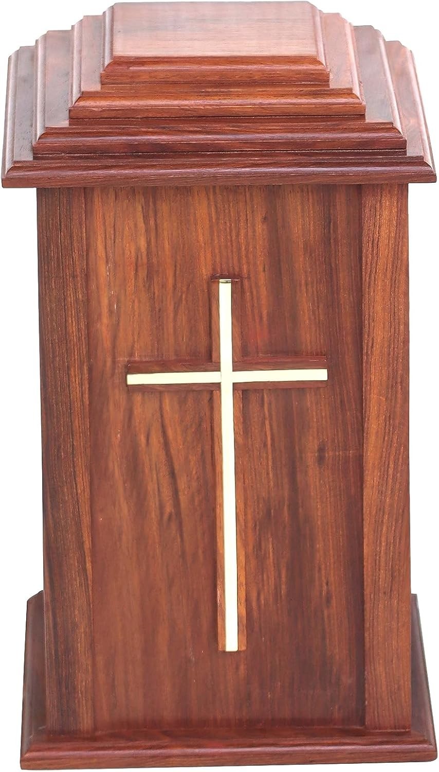Decrative Wooden Cross Urn for Adult Ashes | Cremation Urns. Rosewood