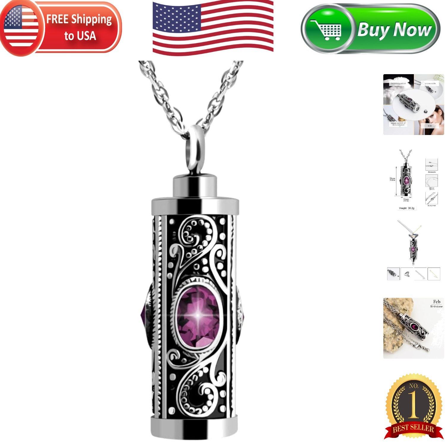 Stylish Purple Stainless Steel Ashes Pendant – Keepsake Urn Necklace for Women