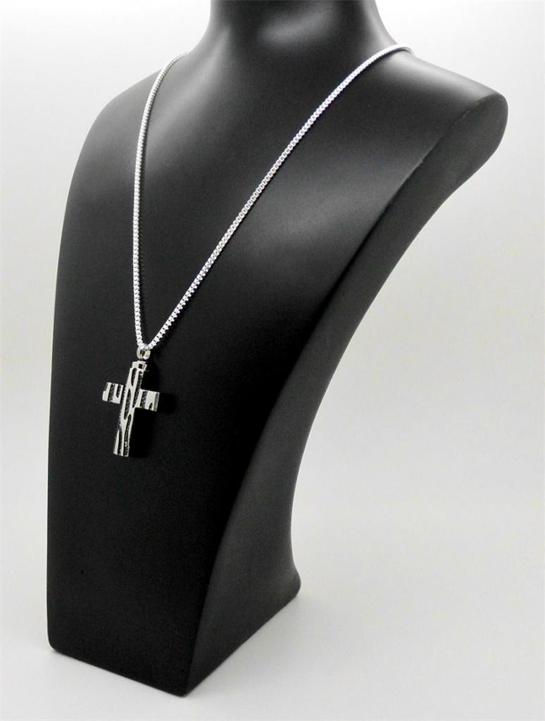 316L S/S Black & Silver Keepsake Cross Cremation Funeral Urn Pendant Jewellery
