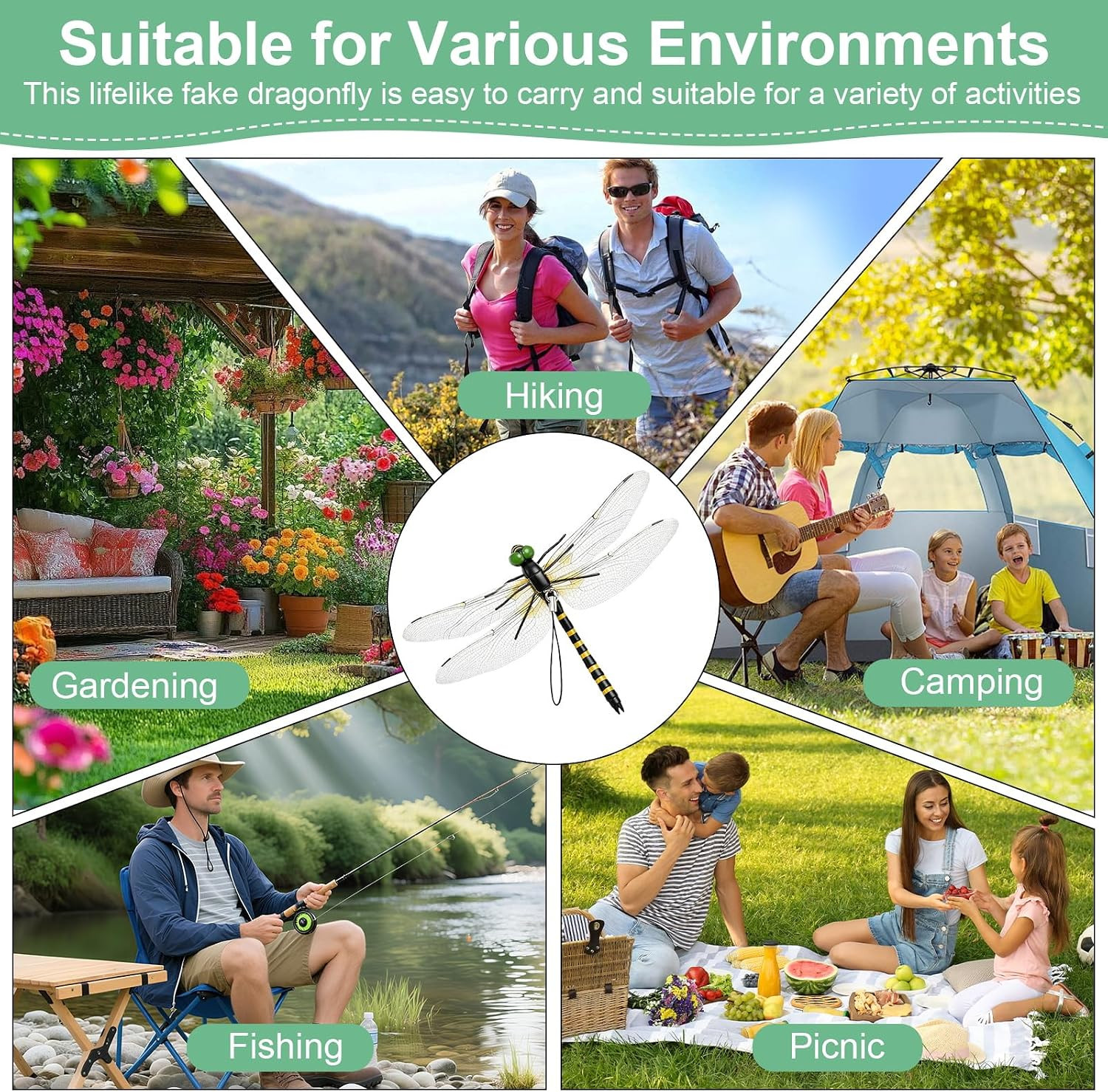 Dragon Fly Clips, 12 PCS Lifelike Fake Dragonflies 3D Artificial Dragonfly Garde