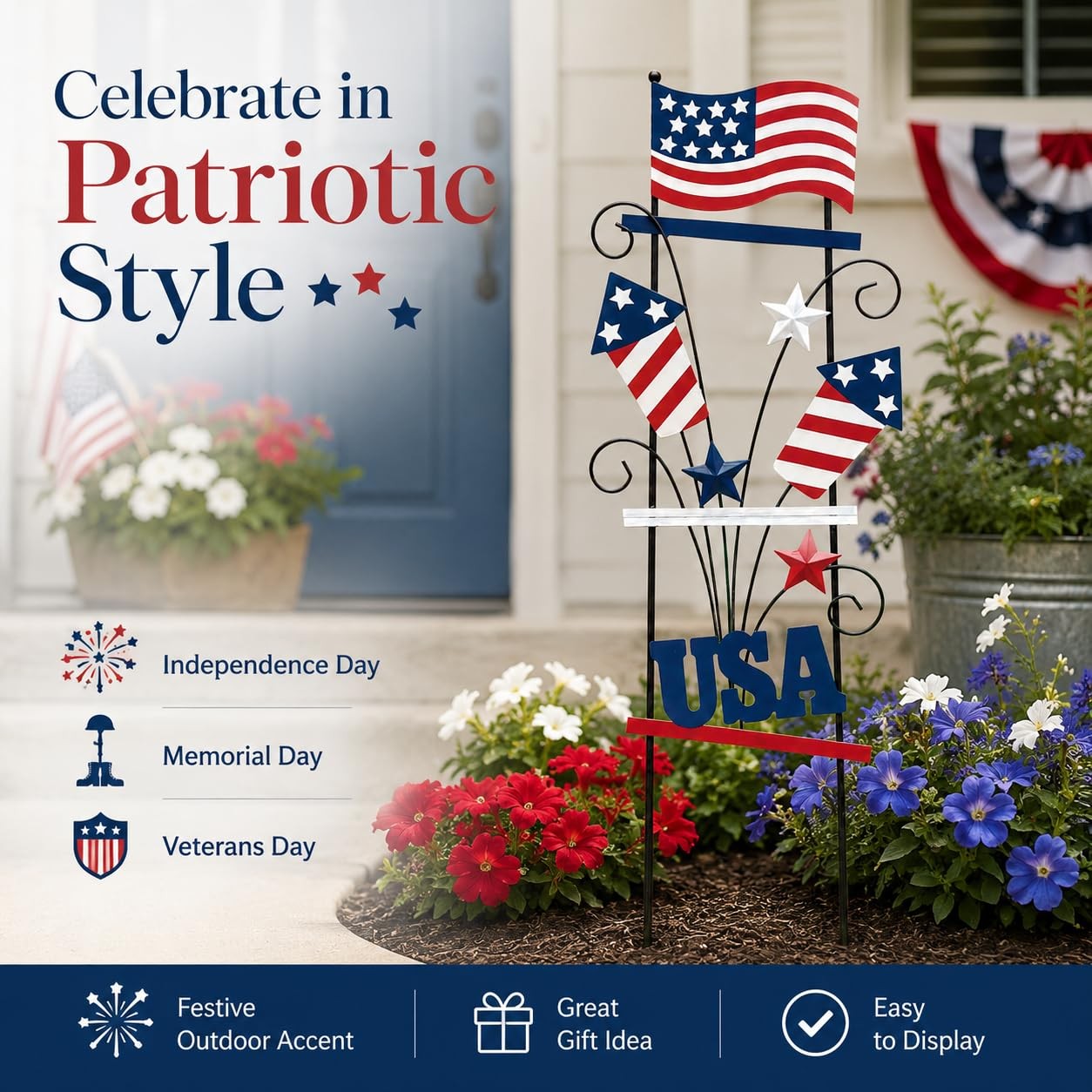 4Th of July Decorations Outdoor, 30 Inch Metal Patriotic Garden Stakes, USA Yard