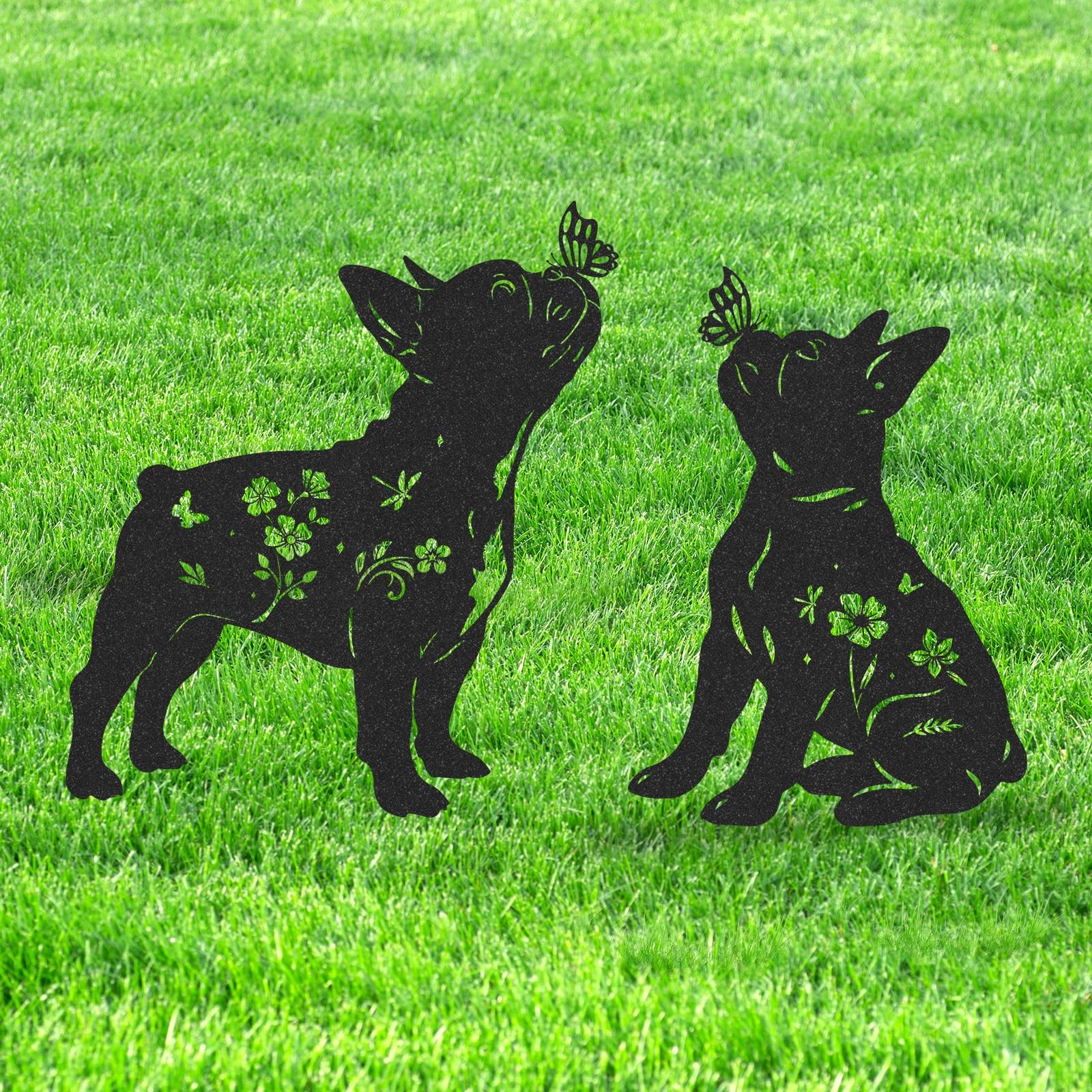 French Bulldog Garden Statues – Metal Dog Decor for Yard, Patio, and Lawn