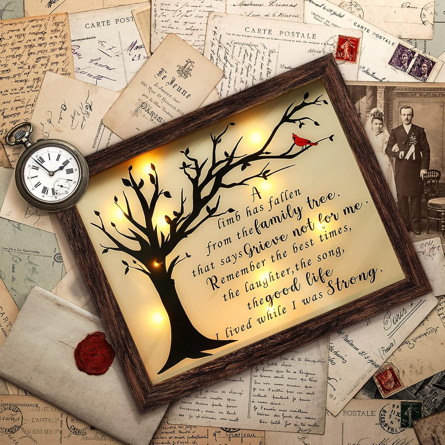 Sympathy Shadow Box Led Cardinal Memorial Bereavement Gift Wood 10X8 Classic