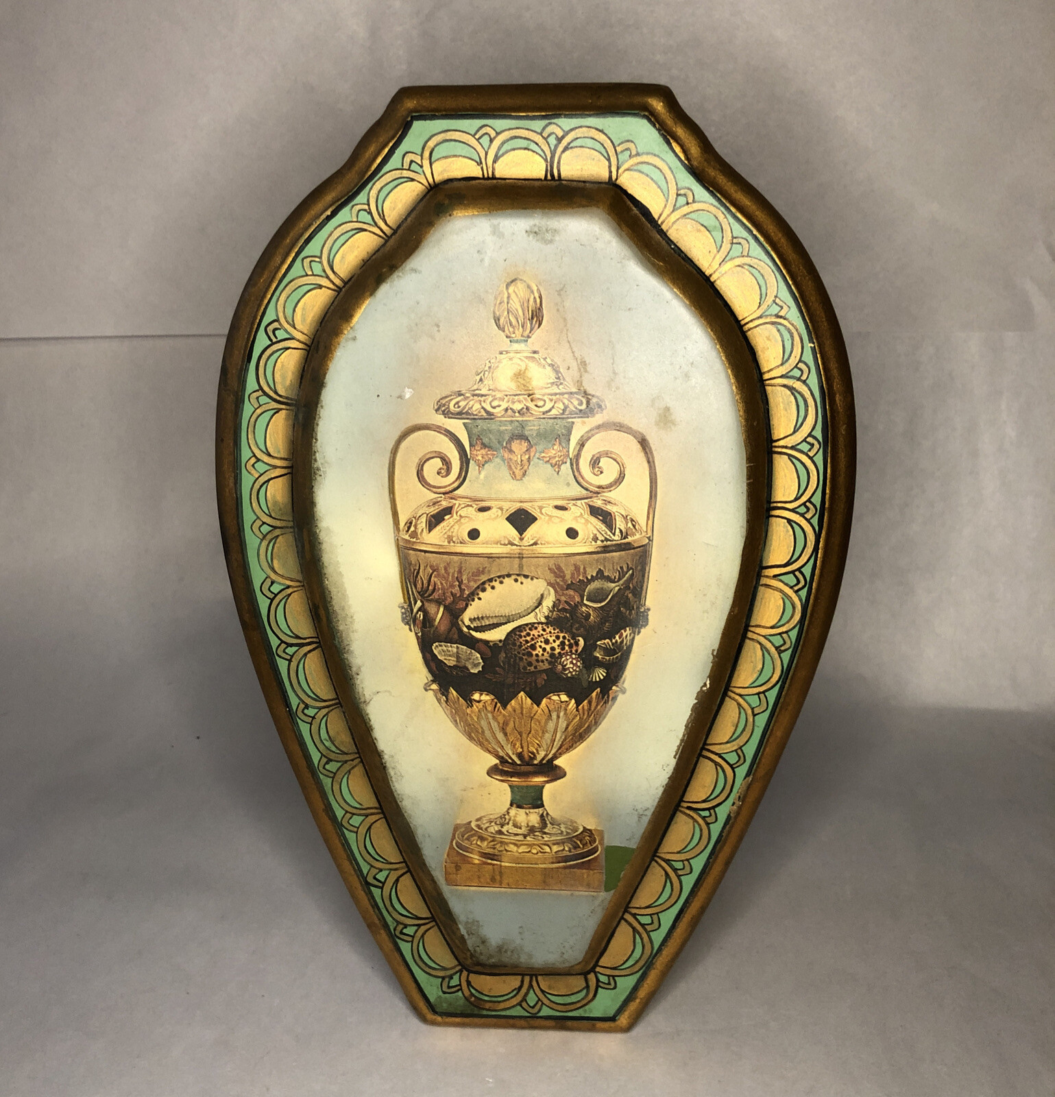 Vintage Oriental Hand Painted Gold Wooden Urn Box Cremation Fits 9x5x3” Inside