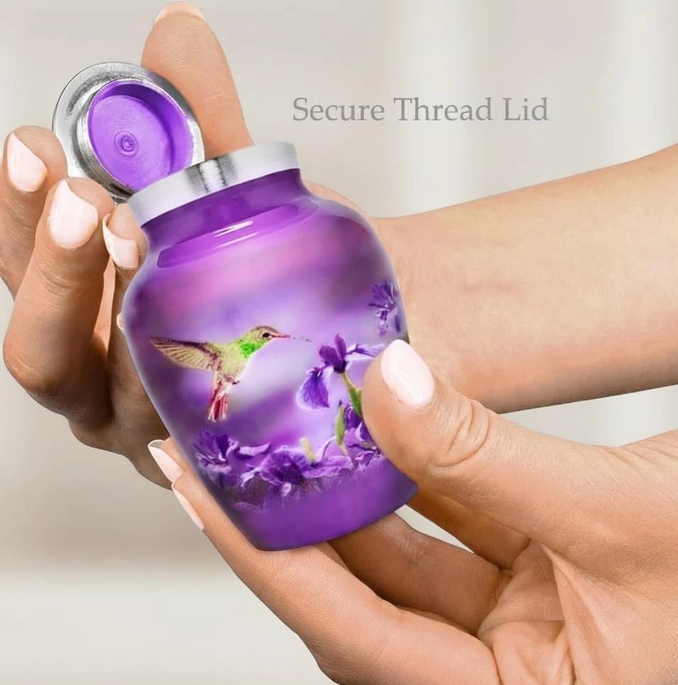 Unique Hummingbird Keepsake Urn – Elegant Small Brass Urn, Velvet Bag Included