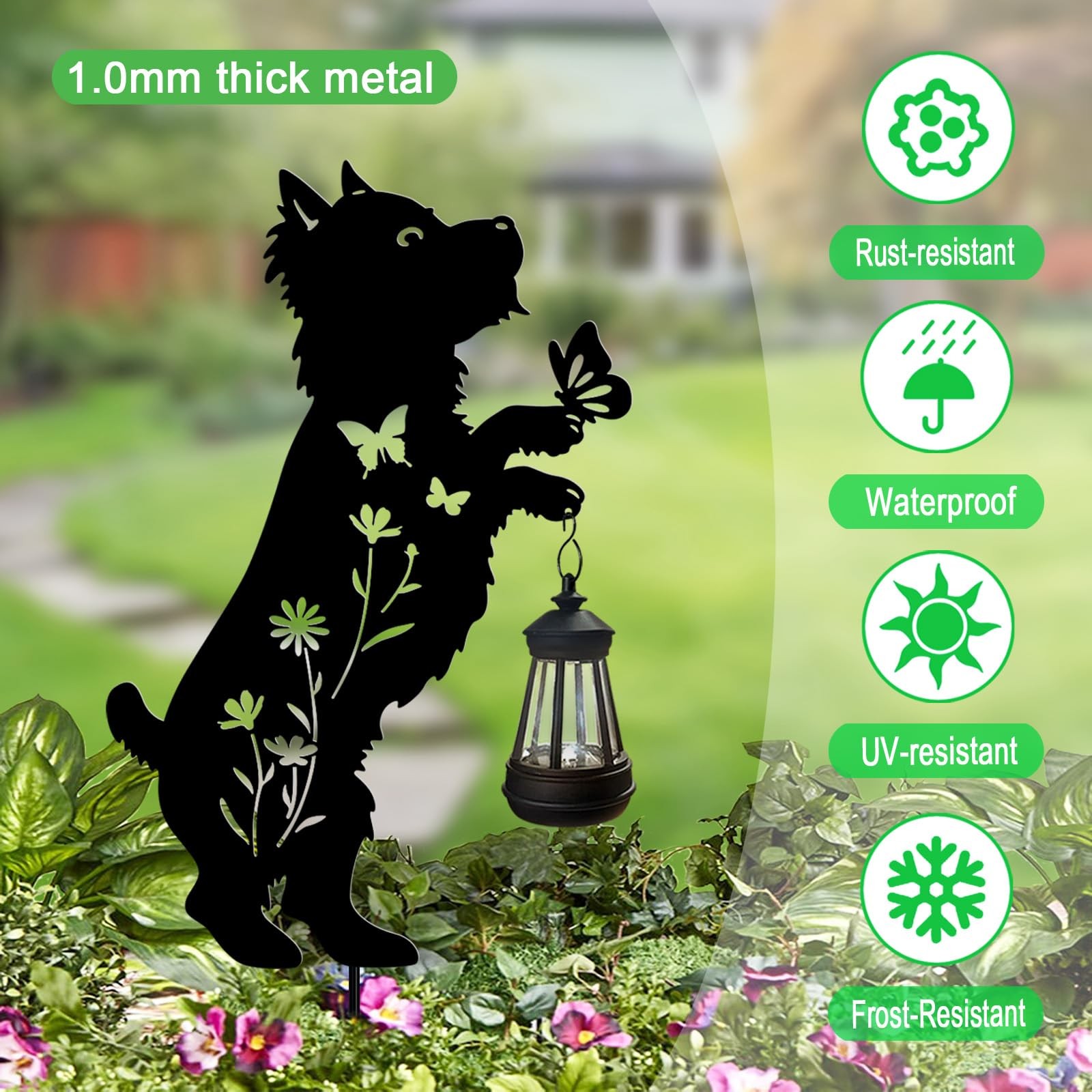 Solar Lights Outdoor Pathway,2 Pack Metal Yorkie Decor with Solar Lantern Gar…