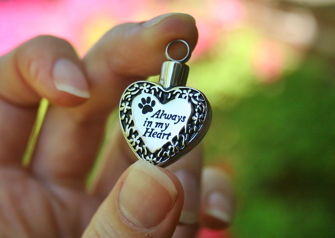 Keyring Urn .5″ Key Chain Pet Cremation Pendant Dog Cat Ash Always in my Heart