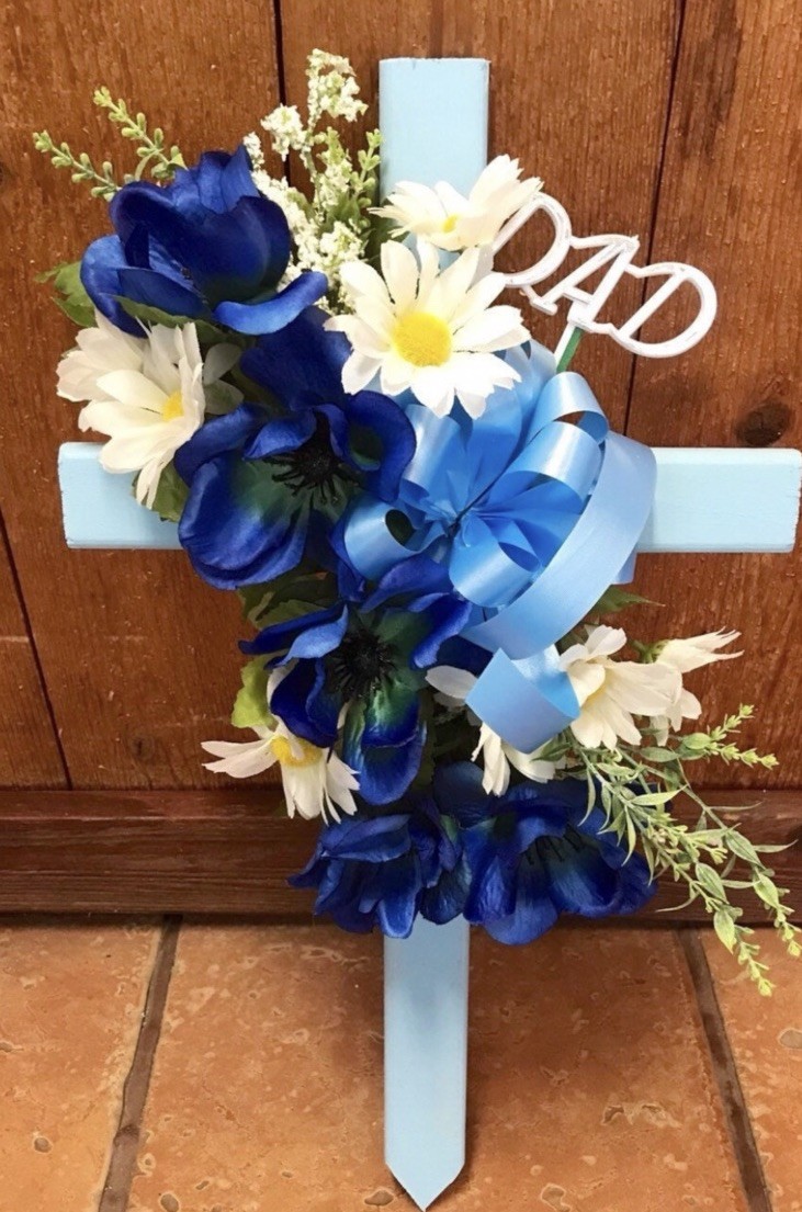 Cemetery Wooden Cross – Flowers For Grave – Gravesite Decor