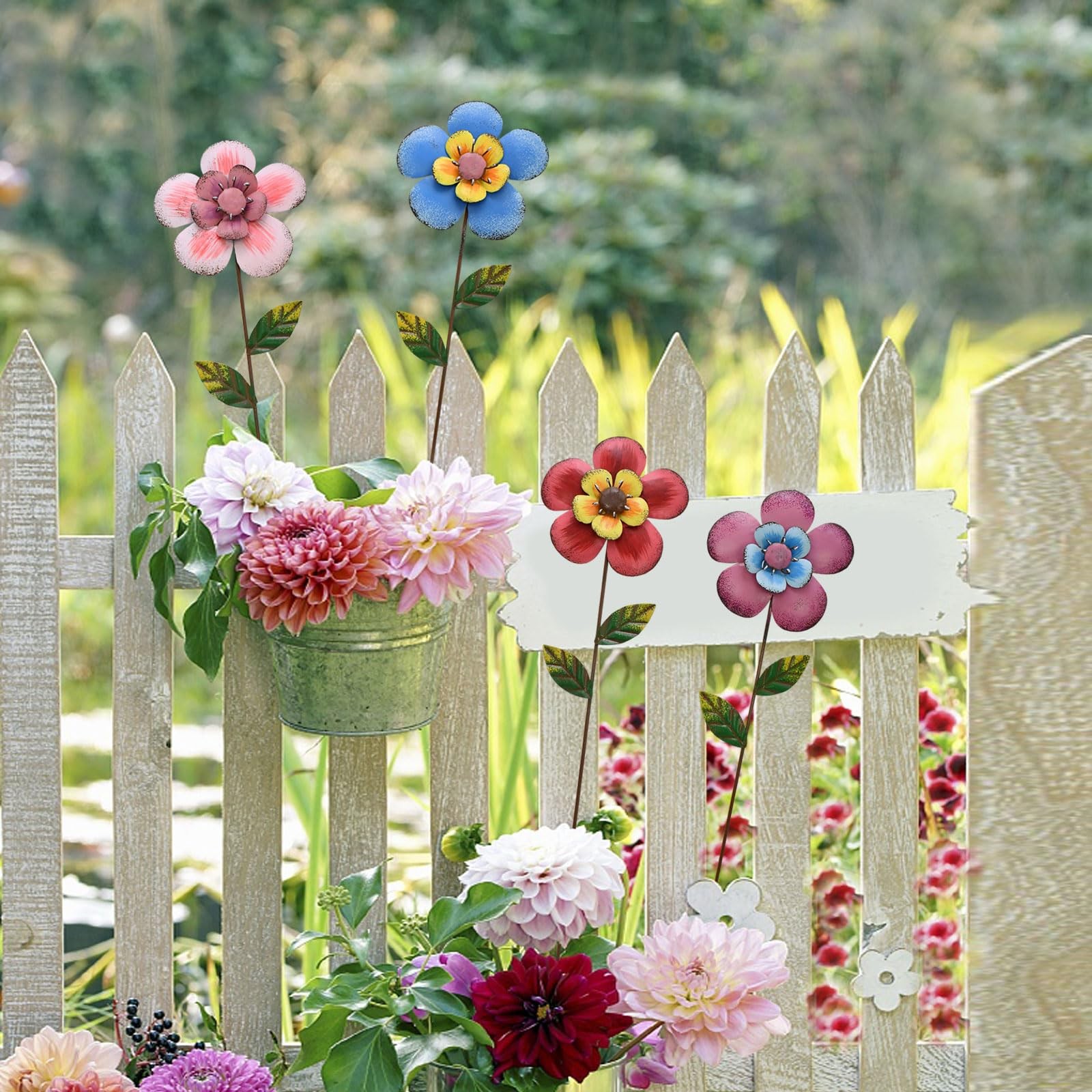 4Pcs Metal Flower Garden Stakes, 16″” H Rustic Flowers Yard Stake Decorative …