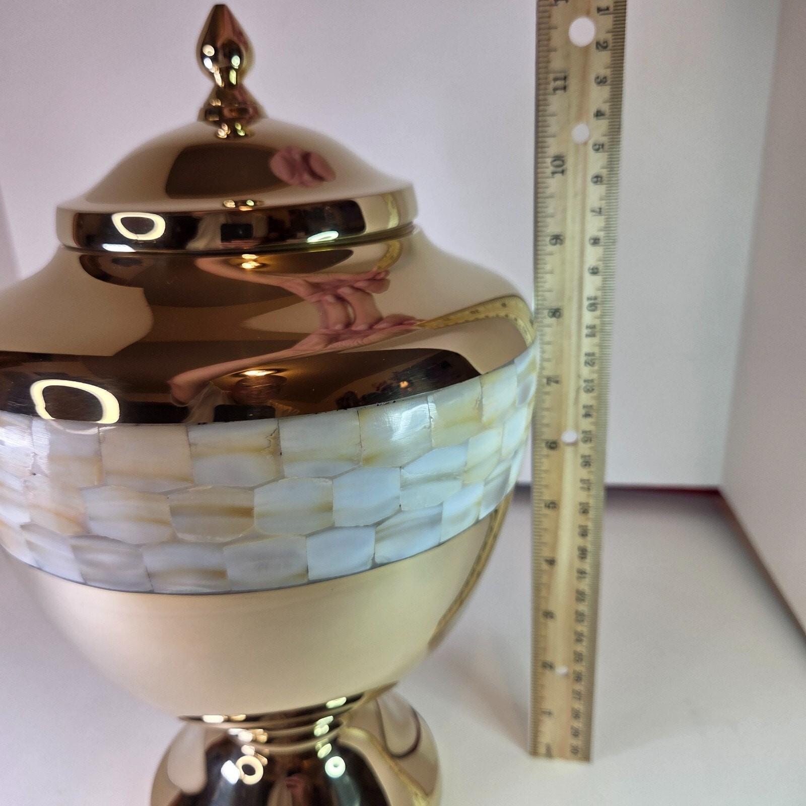 Large 12″ Metal Brass Mother of Pearl Chalice Urn for Human Ashes