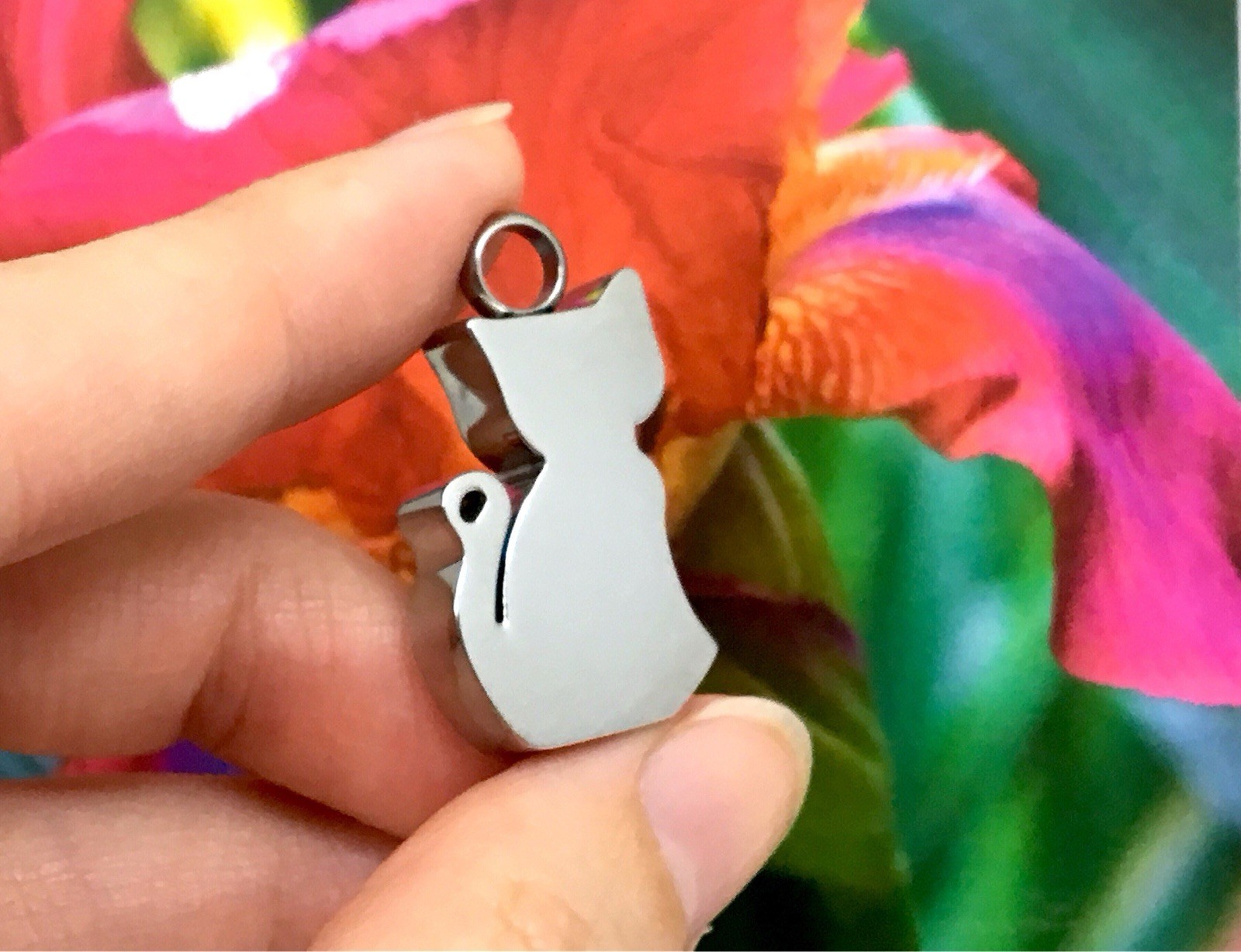 Keyring Urn .5″ Key Chain Cat Cremation Pendant Ashes Silver Kitty Memorial GIft