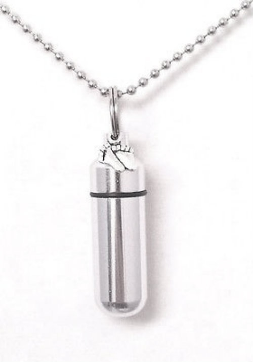 COMPLETE SET – Baby Feet / Footprints CREMATION URN w/Necklace, Pouch, Fill Kit