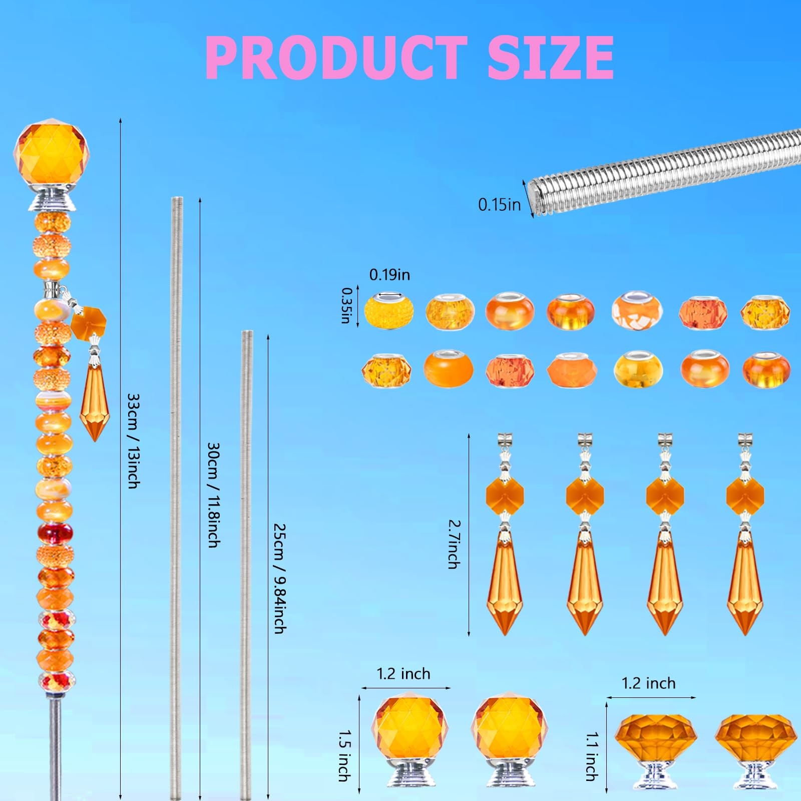 100 PCS DIY Fairy Wand Beaded Garden Stake Beads Kits with Orange Large Hole …
