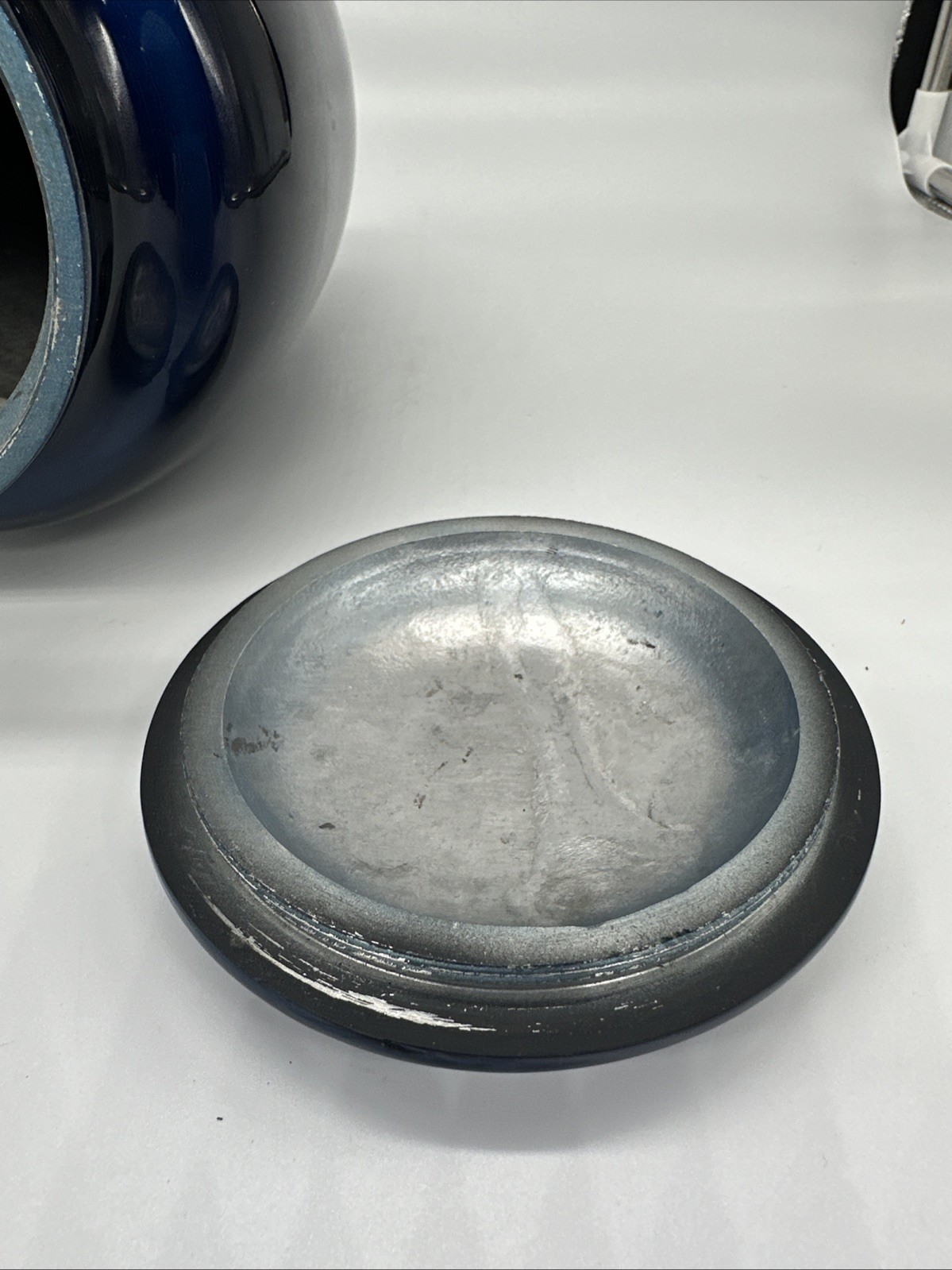 Blue Metal Cremation Urn Mother of Pearl Doves Inlay Adult Funeral Memorial