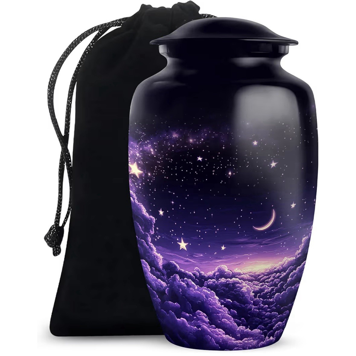 Large Cremation Urn for Adult Human Ashes Funeral Night Sky Stars Purple