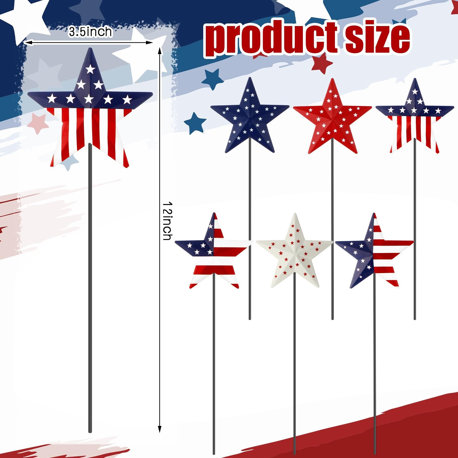 Pickmesh 6 Pcs 12″ H 4th of July Outdoor Decor Patriotic Metal Yard Sign Star