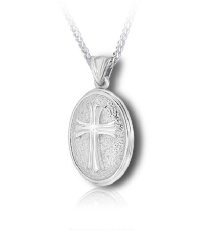 Sterling Silver Spanish Cross Oval Funeral Cremation Urn Pendant