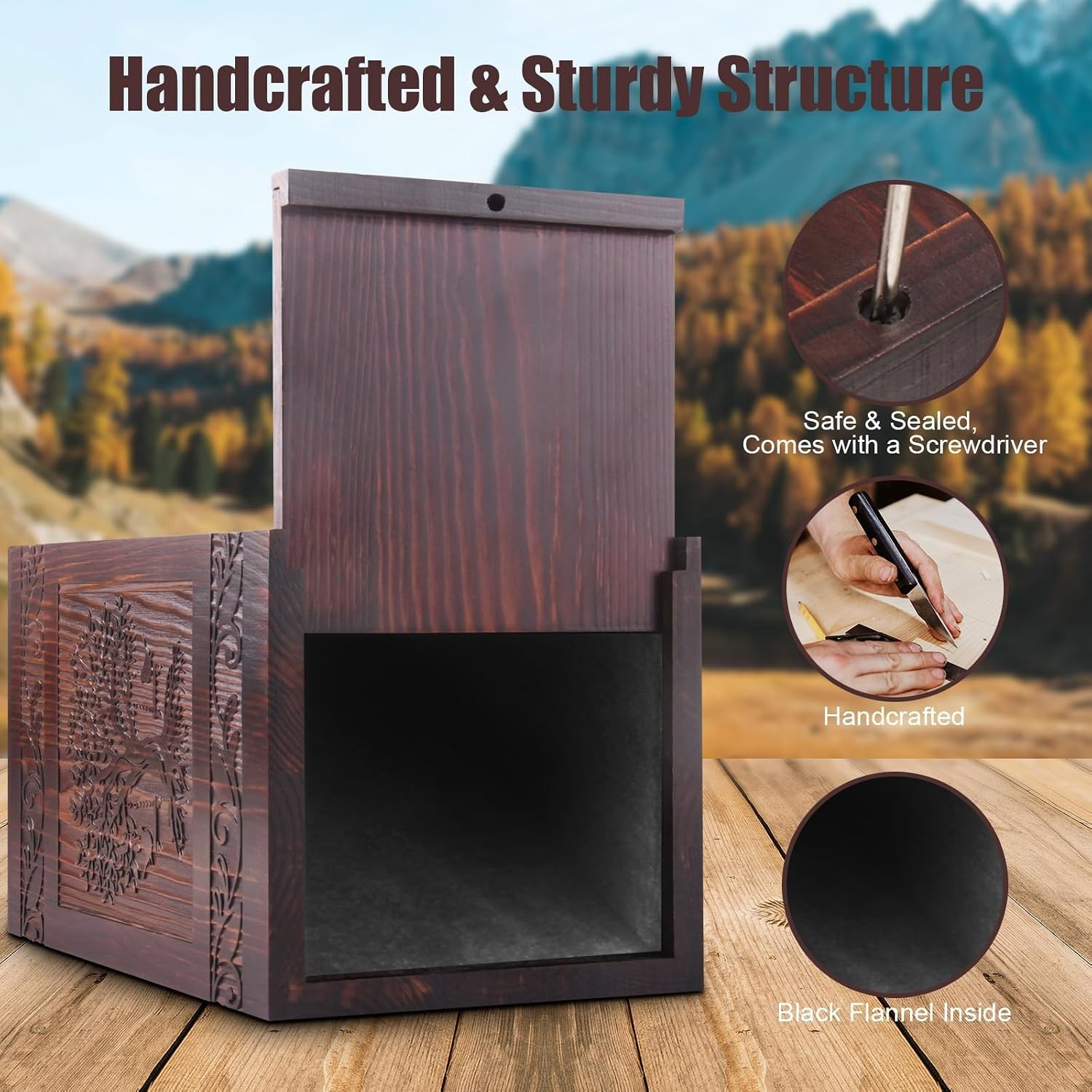 Beautiful Tree of Life Carved Pine Wood Cremation Funeral Burial Urn Adult Size