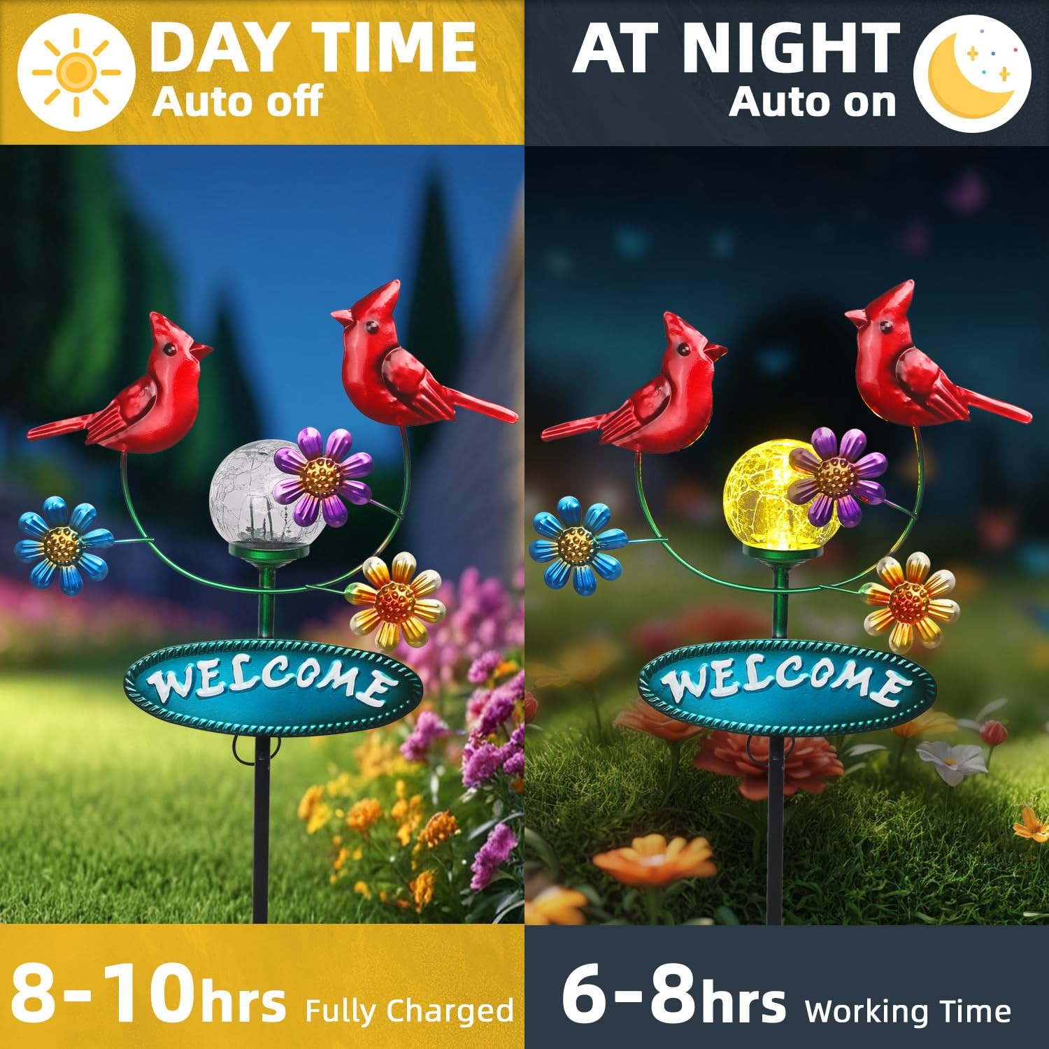 Cardinal Solar Garden Stakes Metal Welcome Signs for Outside
