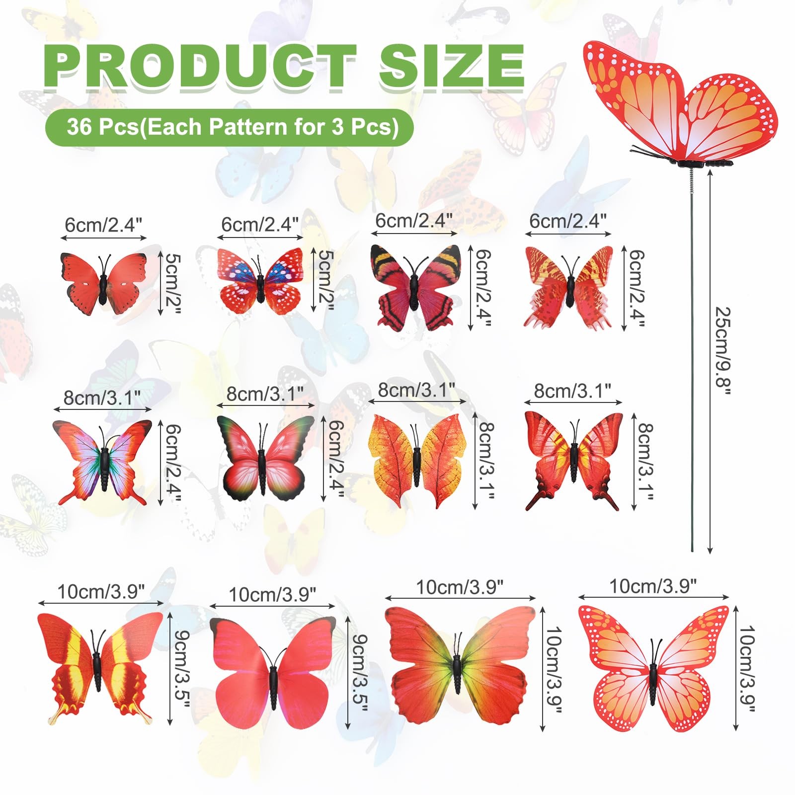 36pcs Waterproof Butterfly Stakes for Indoor Outdoor Garden Decor