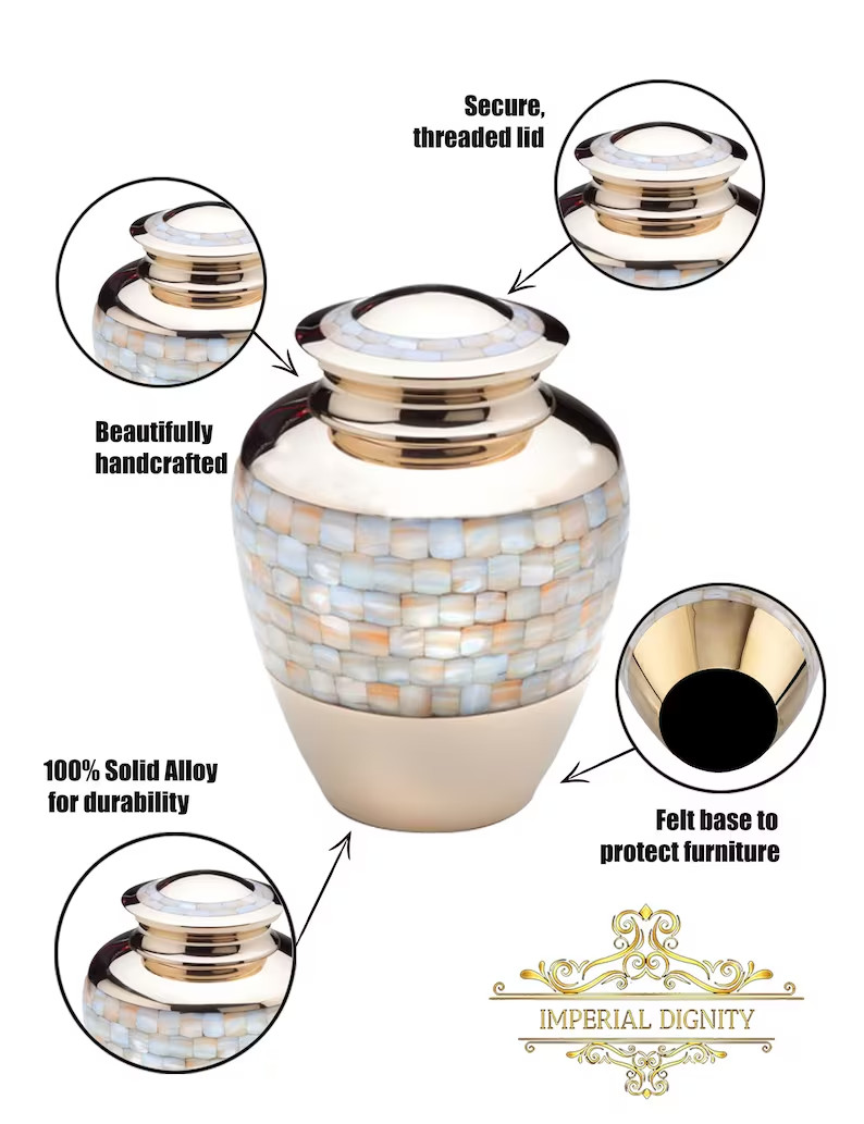 Mother of Pearl Urn – Elite Pearl Cremation Urn – Handcrafted Seashell Adult Urn
