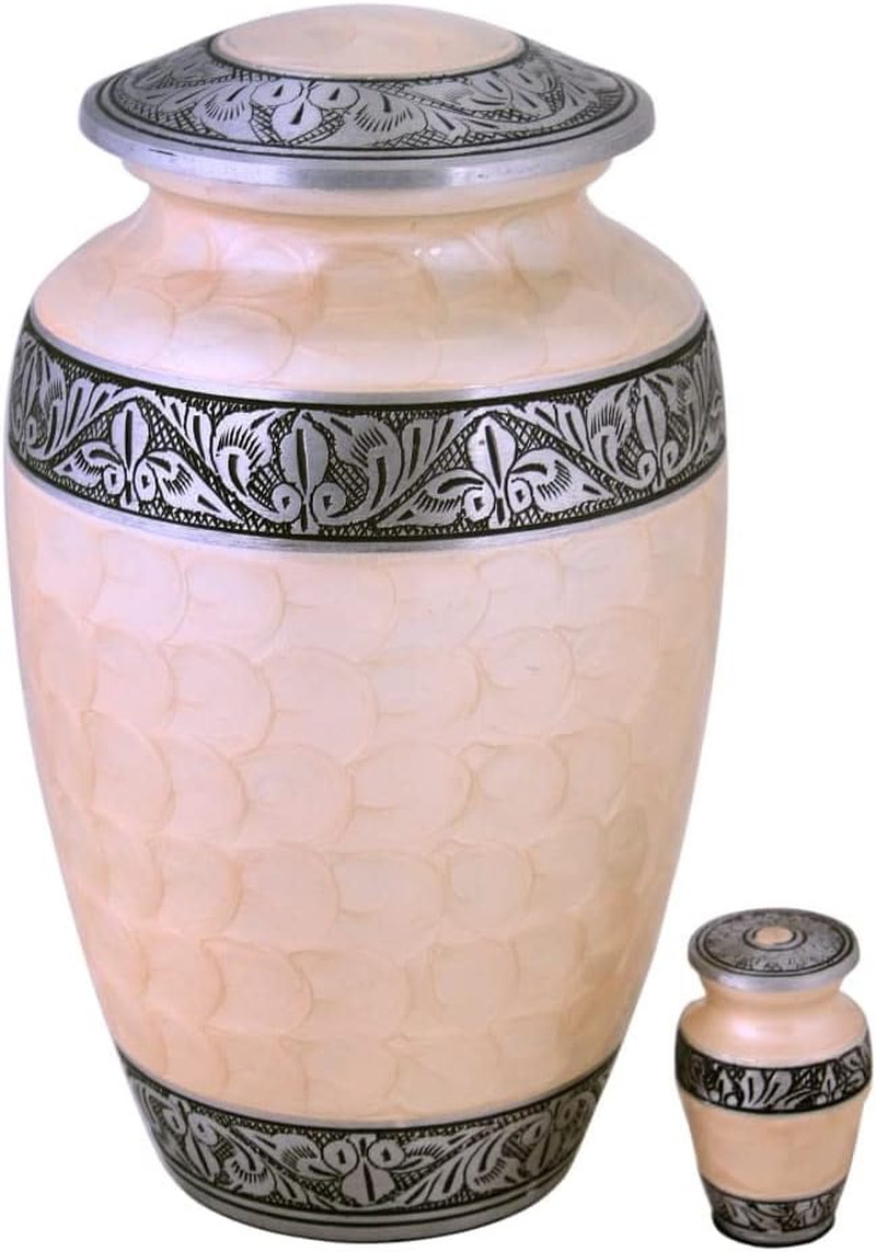 Metal Cremation Urn – Adult Funeral Urn – Cream, Marble Pattern – 8″L X 8″W X 9″