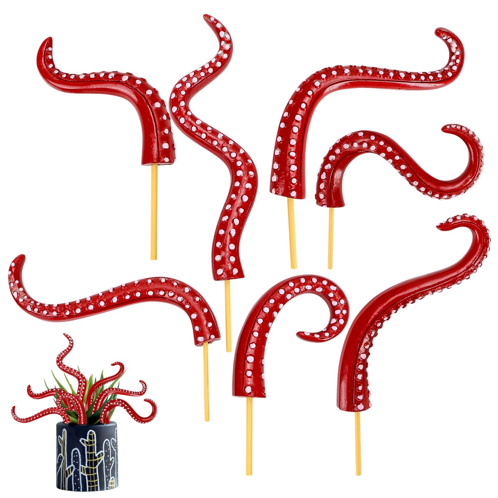 7Pcs Octopus Tentacle Plant Stakes Glow in The Dark Resin Luminescent at Nigh…