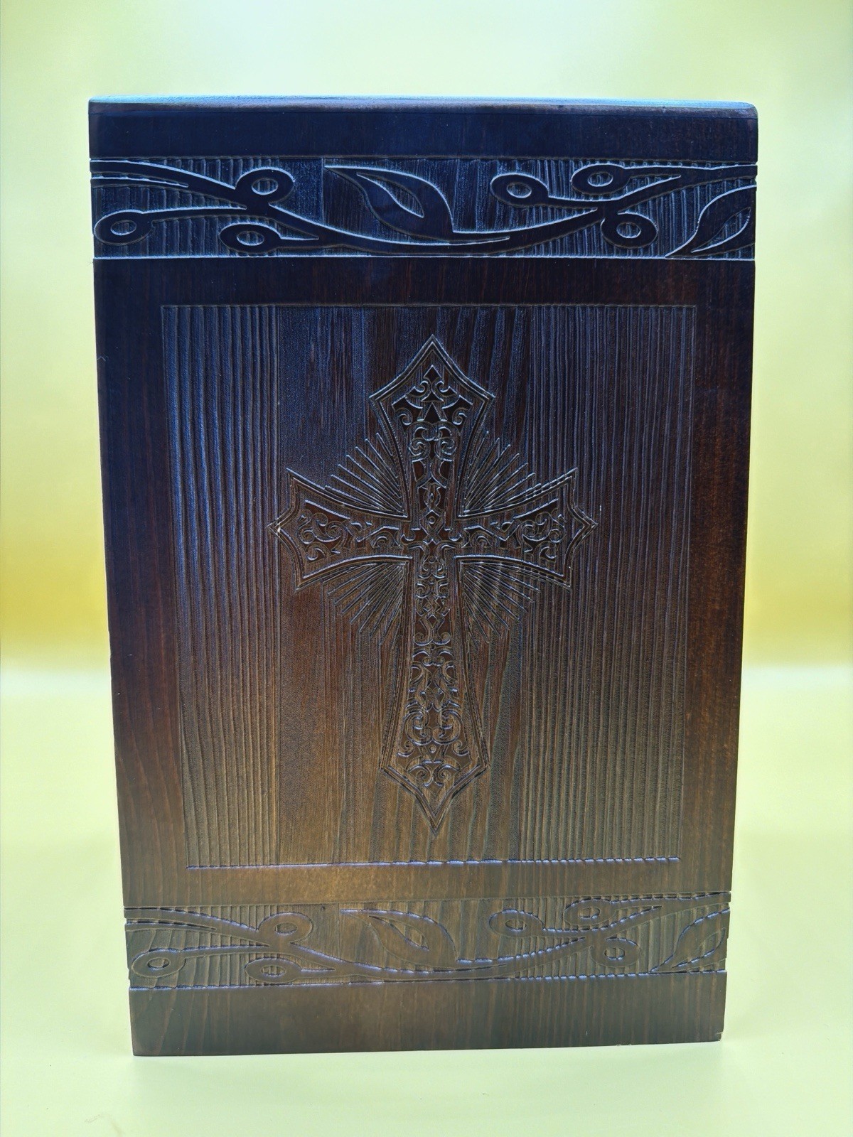 Cremation Urn Wooden Carved Cross Large Adult Ashes Box Funeral Memorial 222Ci