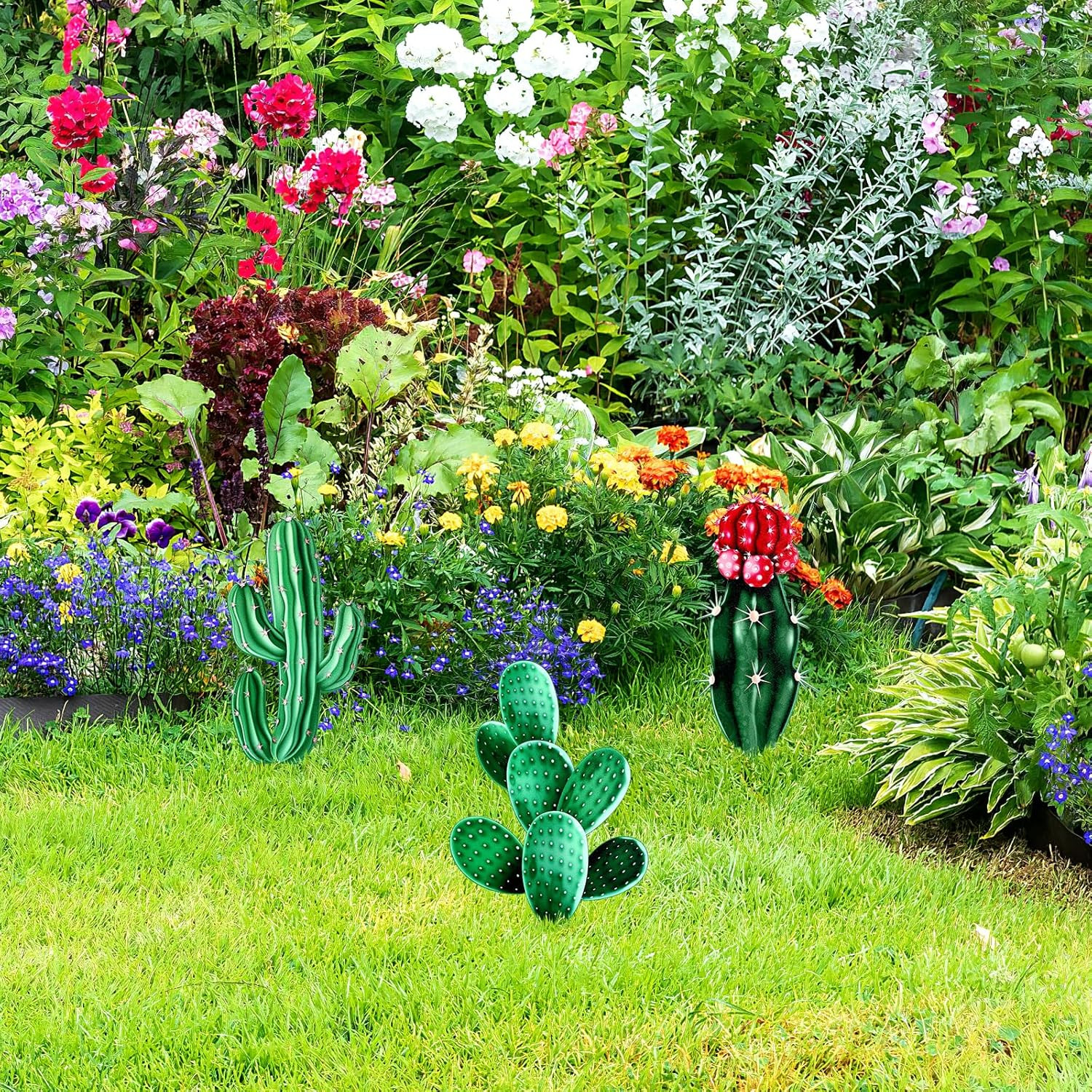 3Pcs Acrylic Cactus Garden Plant Stakes, Realistic Cactus Yard Stakes for Outdoo