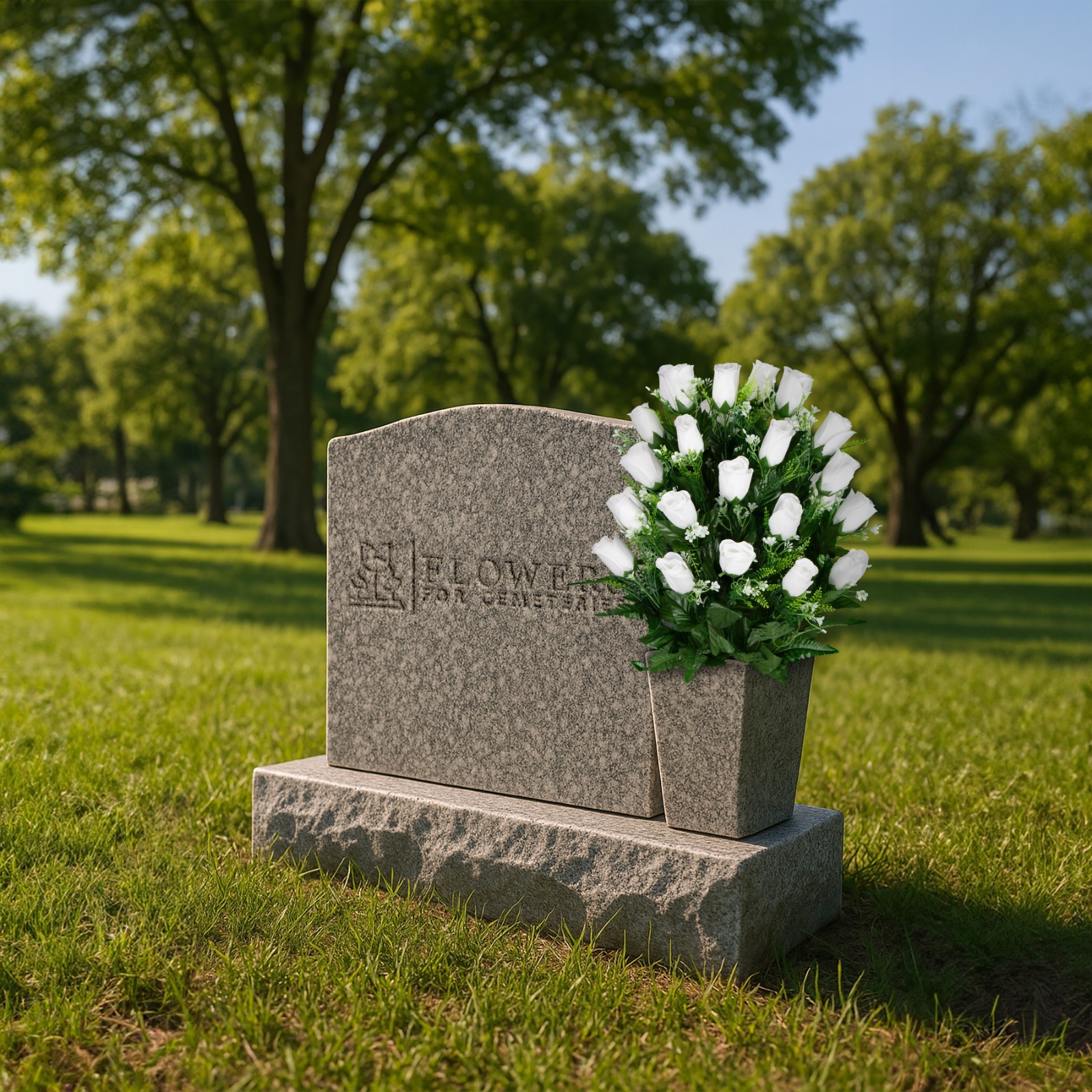 Artificial Arrangement – White Roses with Baby’s Breath Bouquet