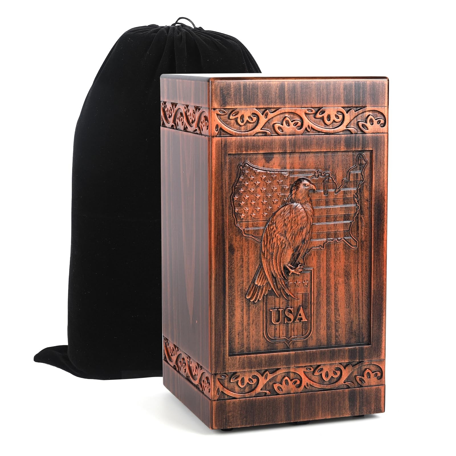 Eagle and American Flag Wooden Urn for Human Ashes Adult – Full Size 300 Cubi…