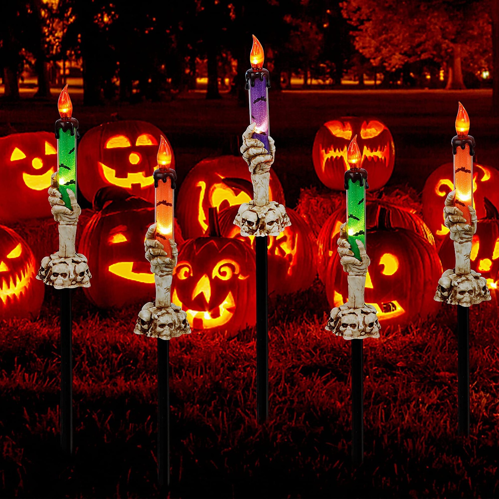 Halloween Decorations, 5 Pack Tabletop Candle Lights with Skeleton Ghost Hand…
