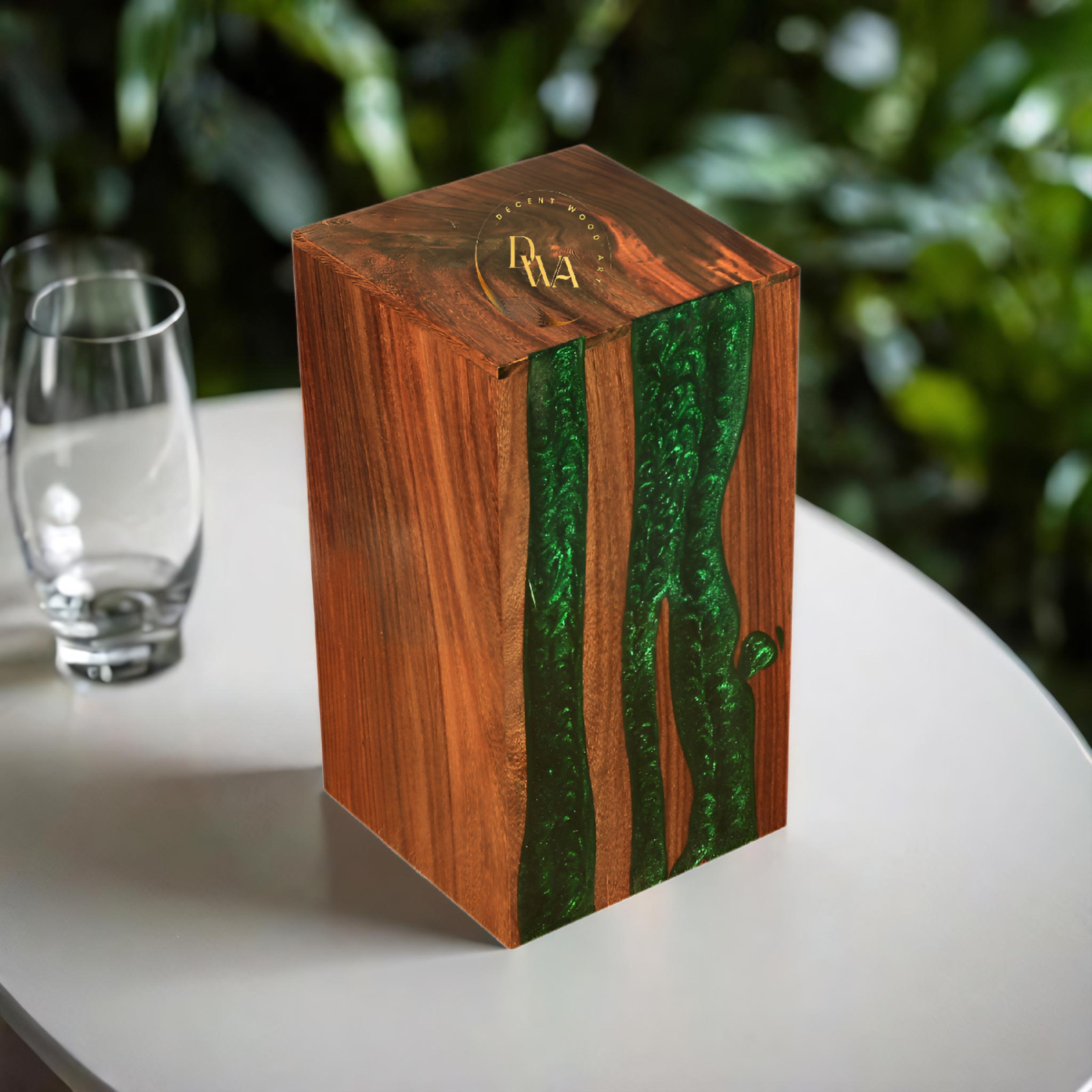 Rosewood Cremation Urn For Human Ashes, Green Resin Urn Box, Adults Urn, Pet Urn
