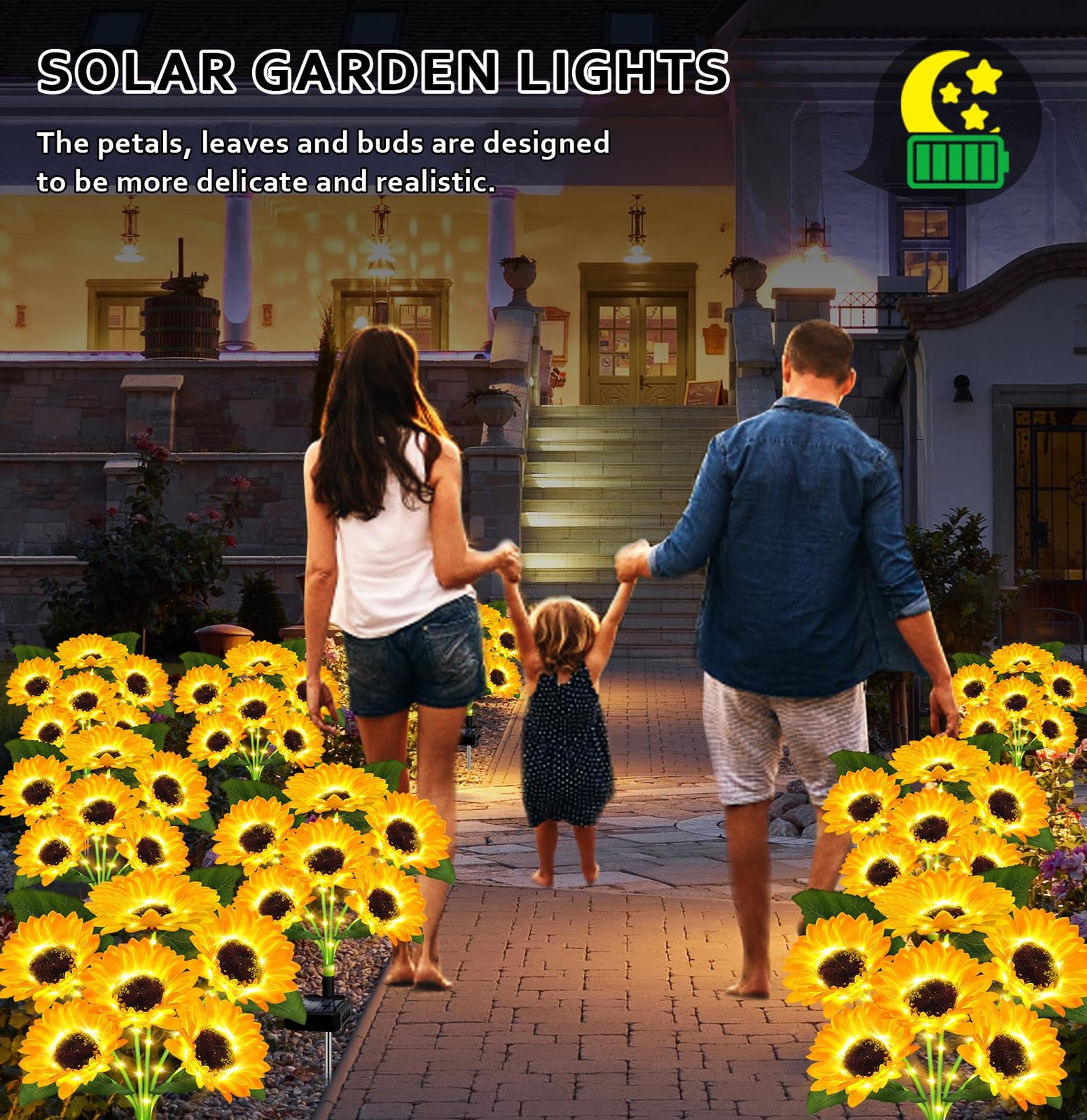 Solar Lights Outdoor Garden Decor,4 Pack with 24 Sunflower Lights,Solar Flowe…