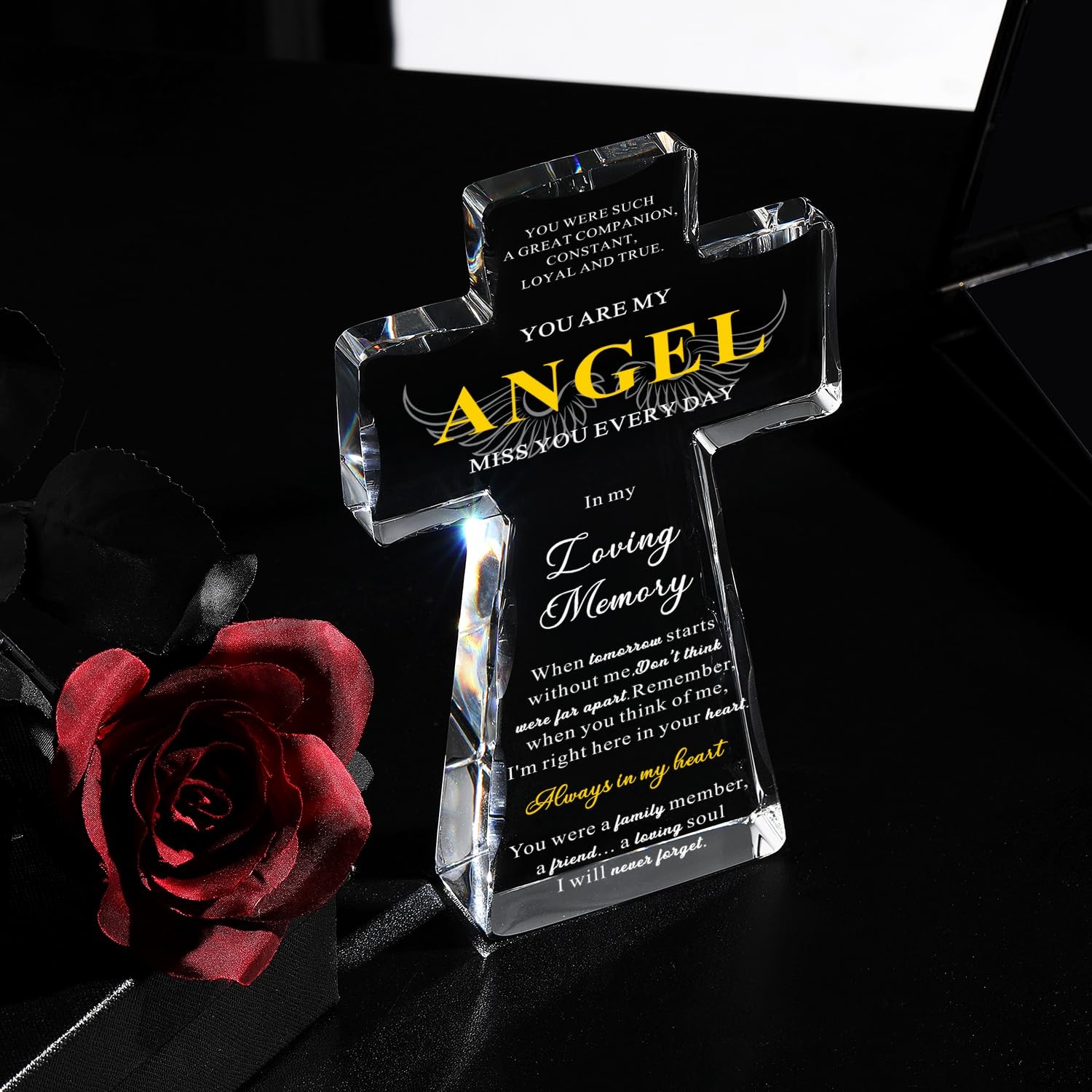 Sympathy Gifts for Loss of Loved One – Angel Religious K9 Crystal Cross 4.3×7