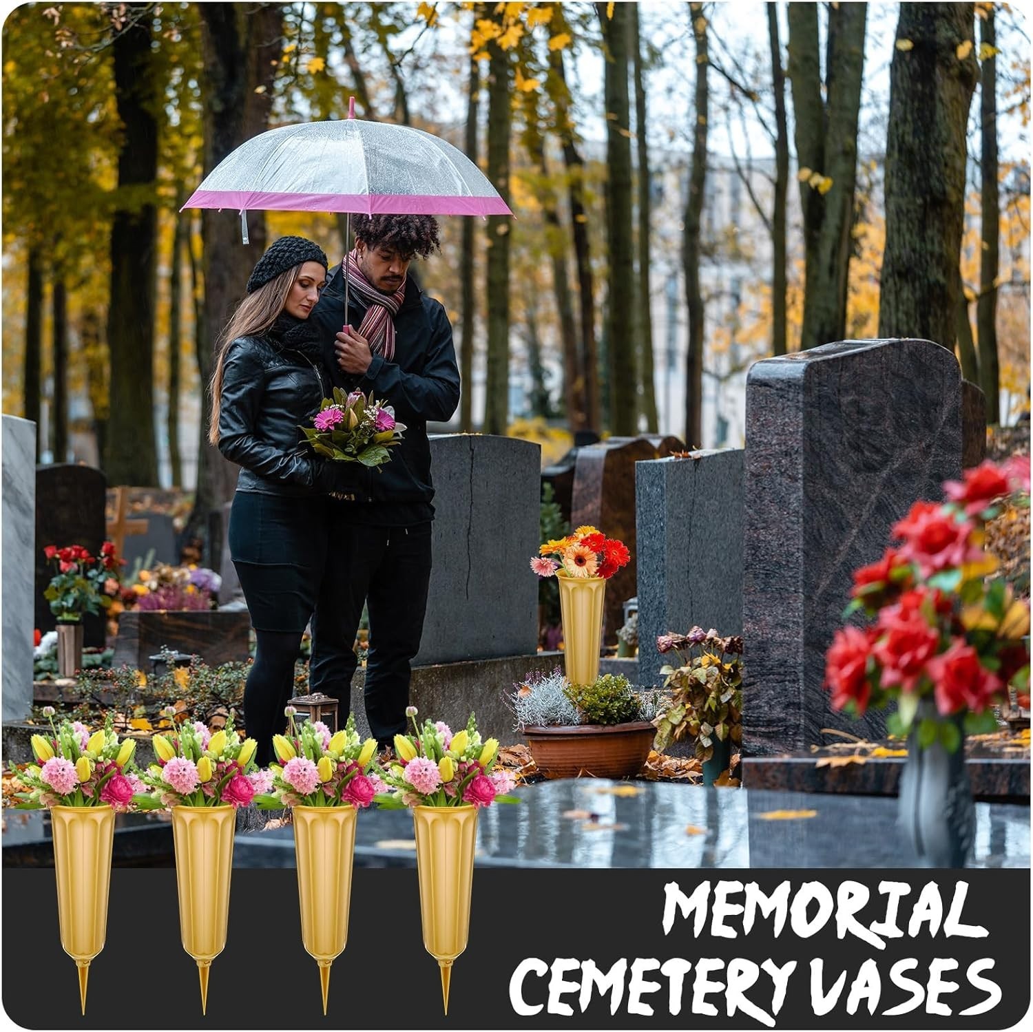 12 Pcs Plastic Cemetery Vases with Spikes Memorial Flower Vase Cemetery Grave…