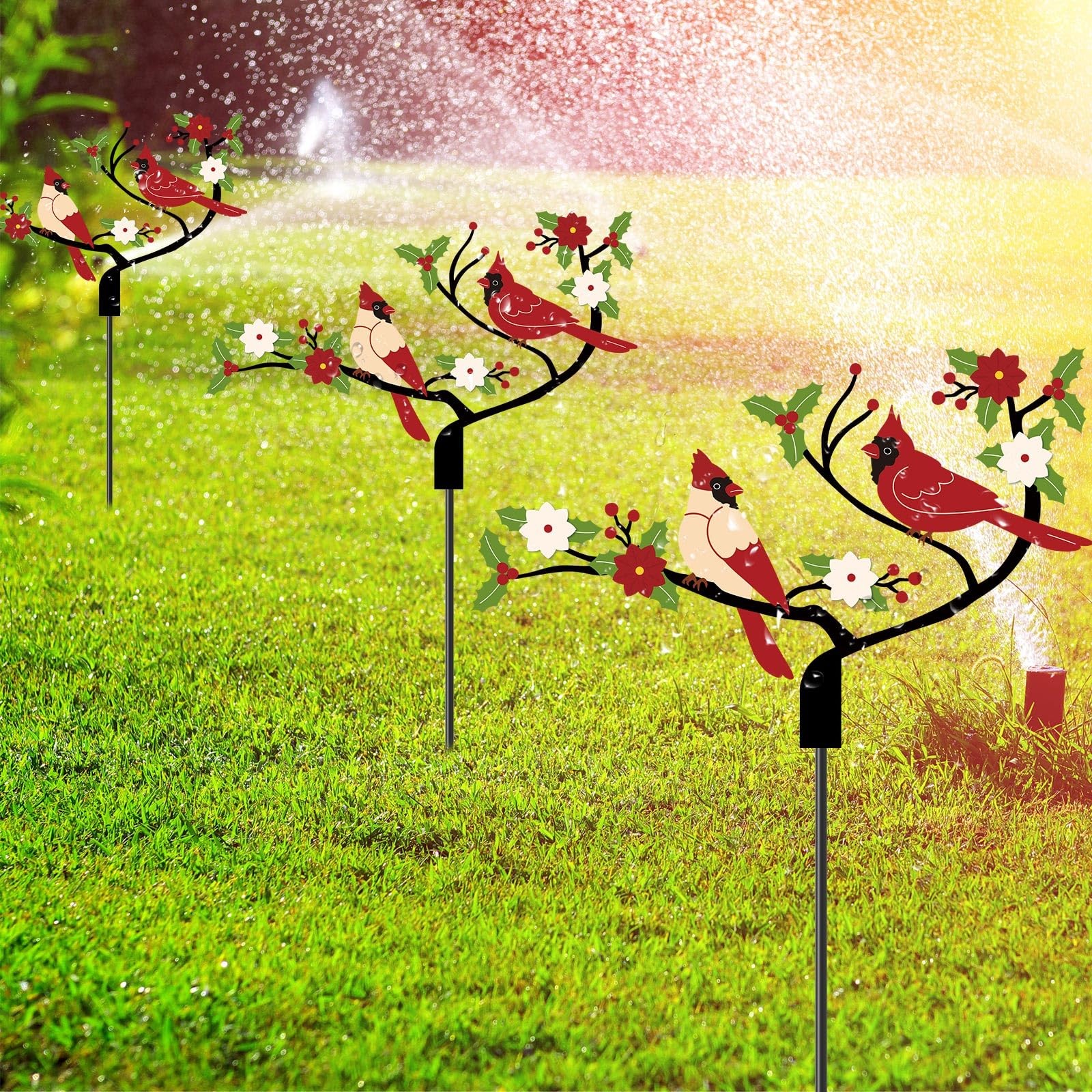 4 Pcs Cardinal Garden Stakes – Red Metal Bird Decorations for Lawn & Patio