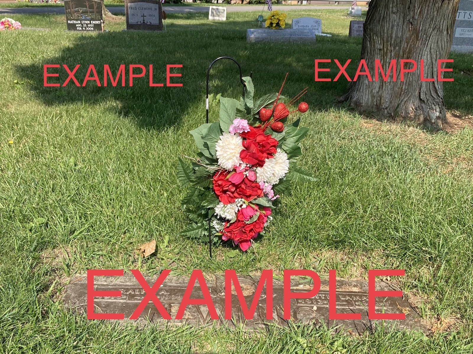 Pink & Red Summer Silk Flowers W/Angel For Cemetery Bevel/grave Marker, Memorial